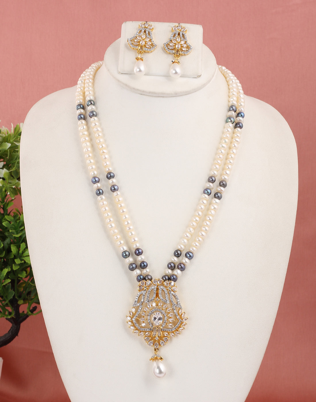 Real Natural Fresh Water Double String Pearl Set With Certificate(D.No ADPRLS1608)