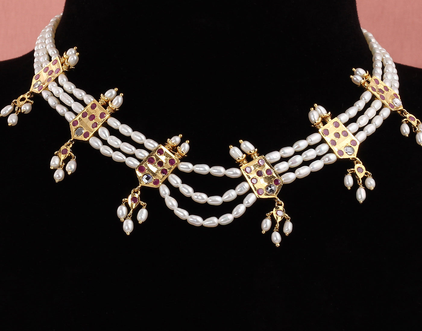 Real Natural Fresh Water Triple String Pearl Set With Certificate(D.No ADPRLS1614)