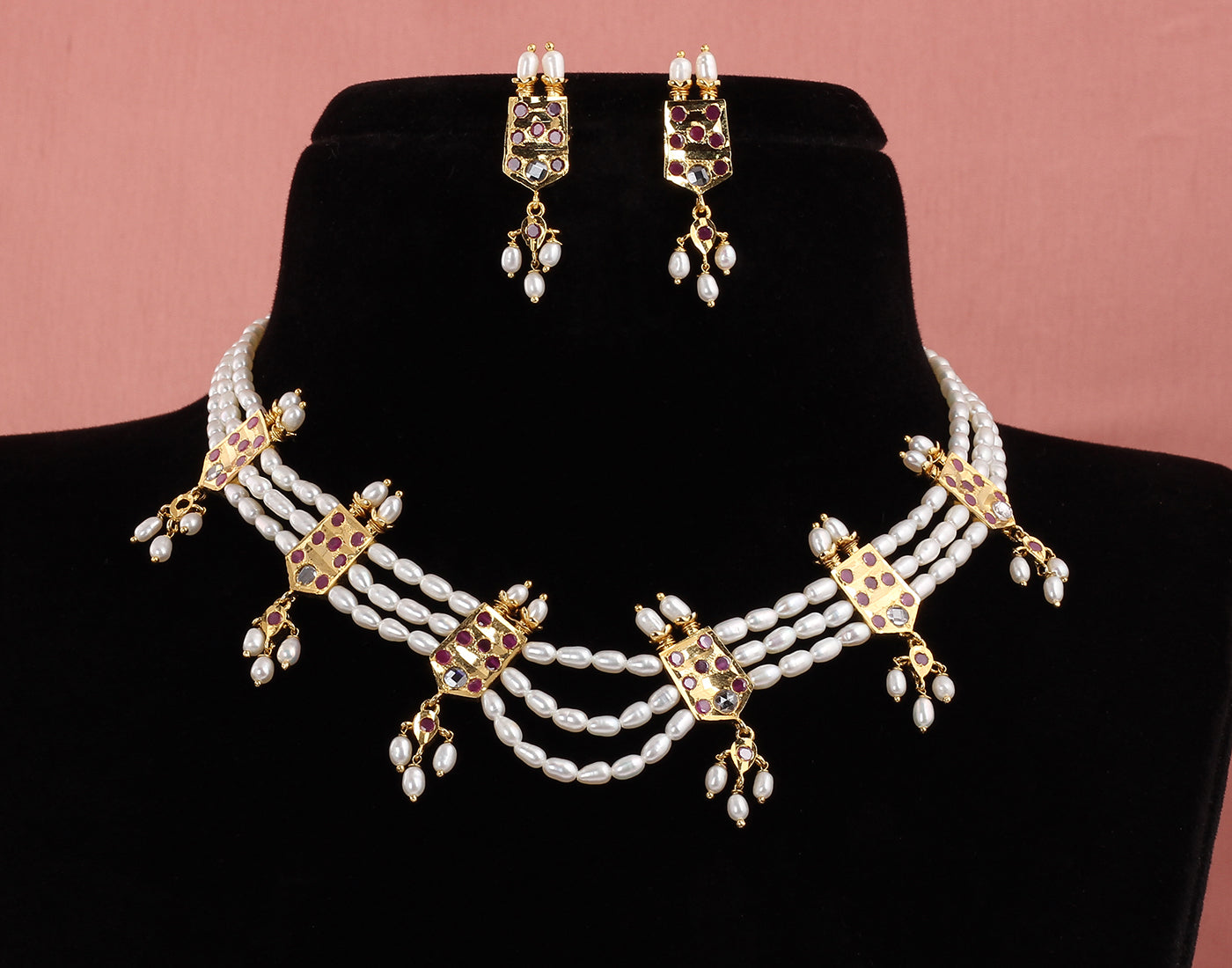 Real Natural Fresh Water Triple String Pearl Set With Certificate(D.No ADPRLS1614)
