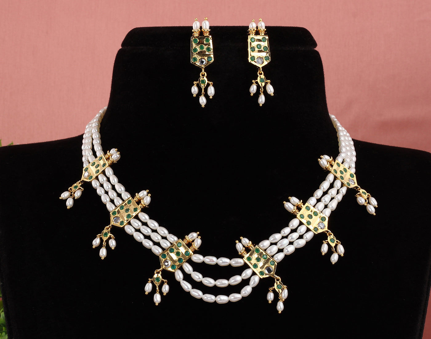 Real Natural Fresh Water Triple String Pearl Set With Certificate(D.No ADPRLS1615)