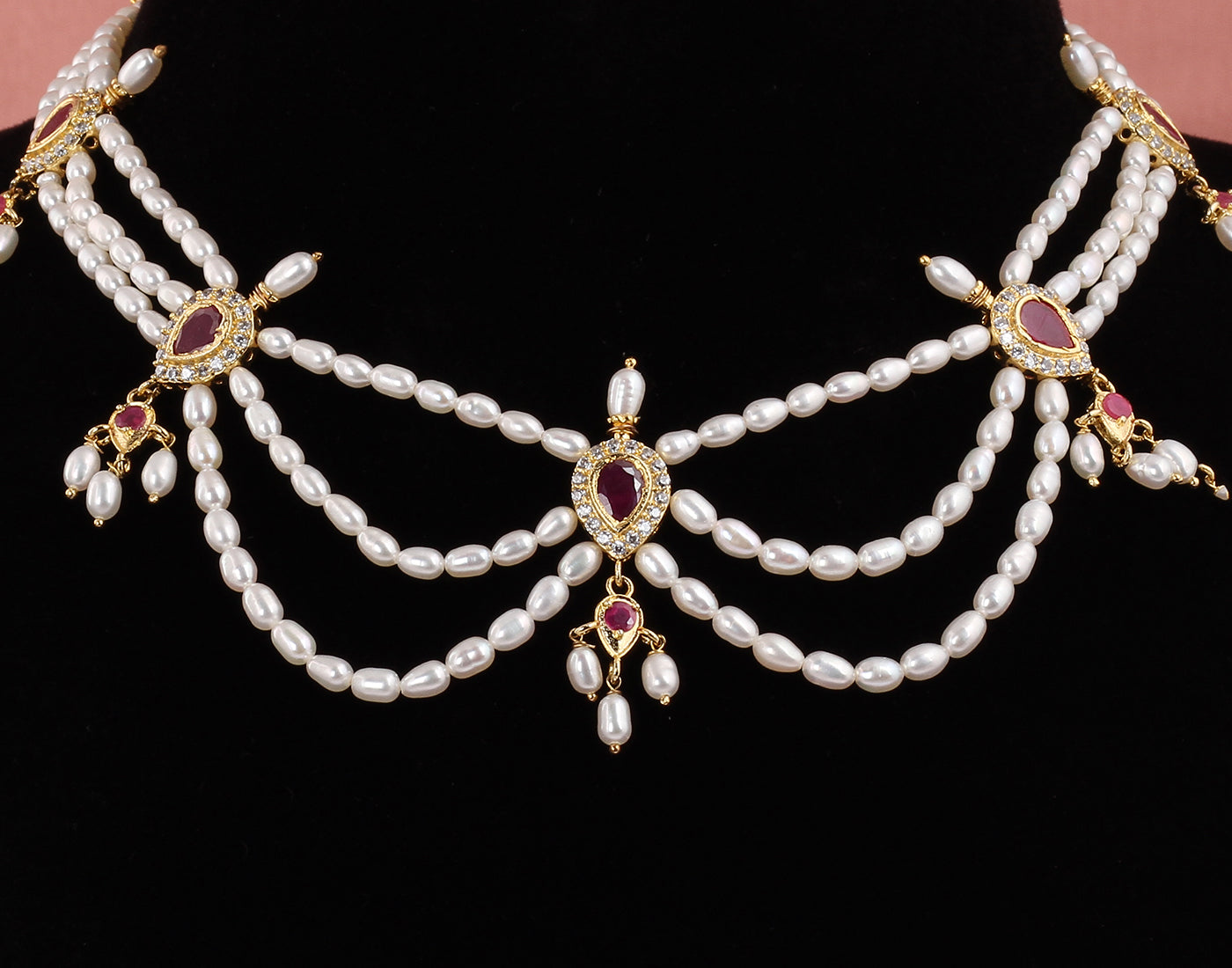 Real Natural Fresh Water Triple String Pearl Set With Certificate(D.No ADPRLS1619)