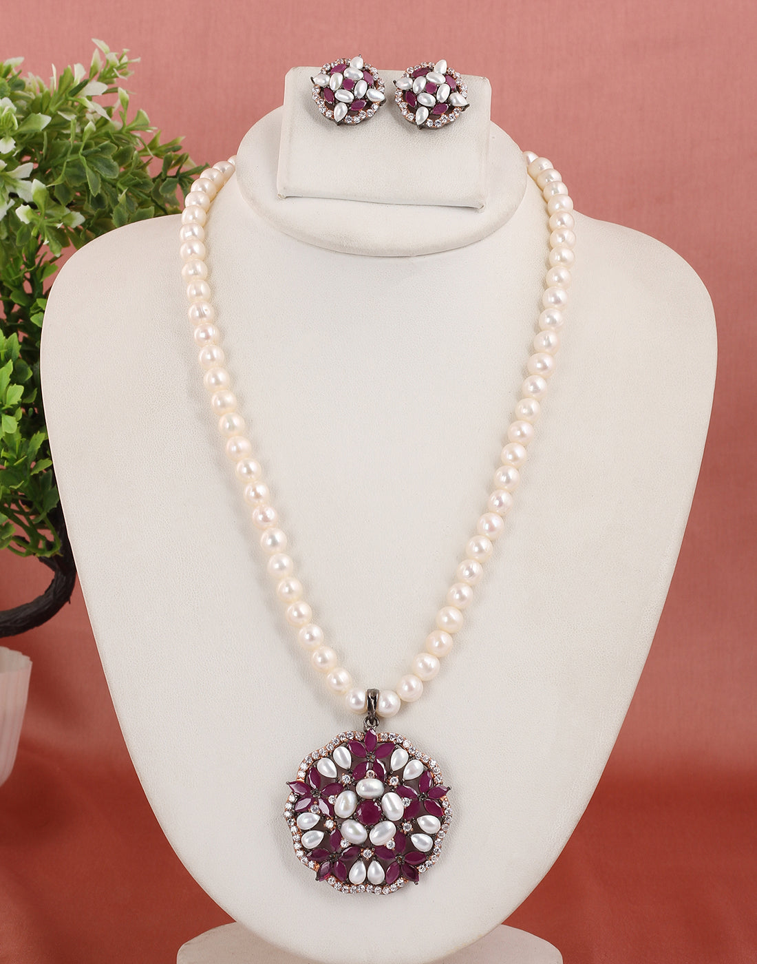 Real Natural Fresh Water Single String Pearl Set With Certificate(D.No ADPRLS1649)
