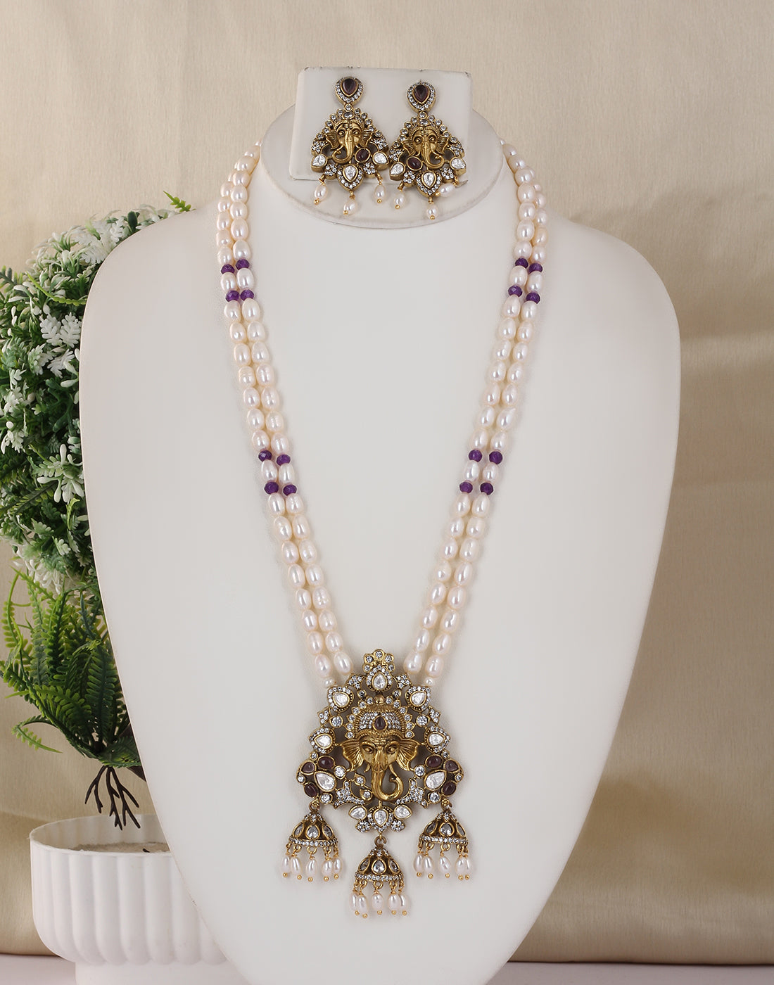Real Natural Fresh Water Double String Pearl Set With Certificate(D.No ADPRLS1738)