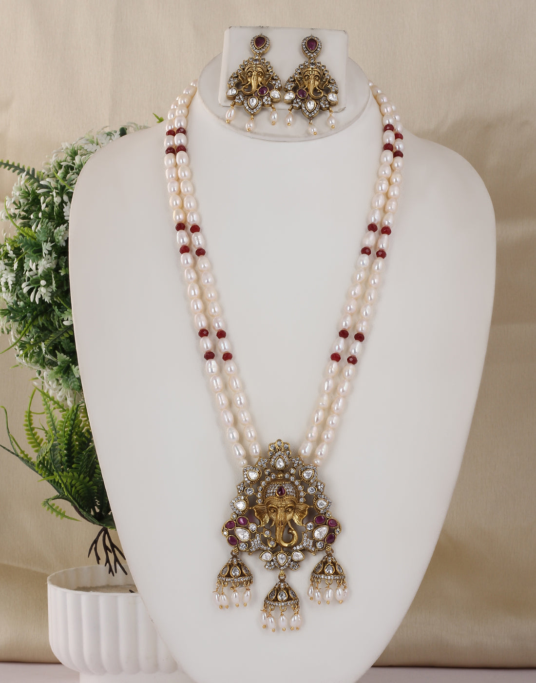 Real Natural Fresh Water Double String Pearl Set With Certificate(D.No ADPRLS1740)