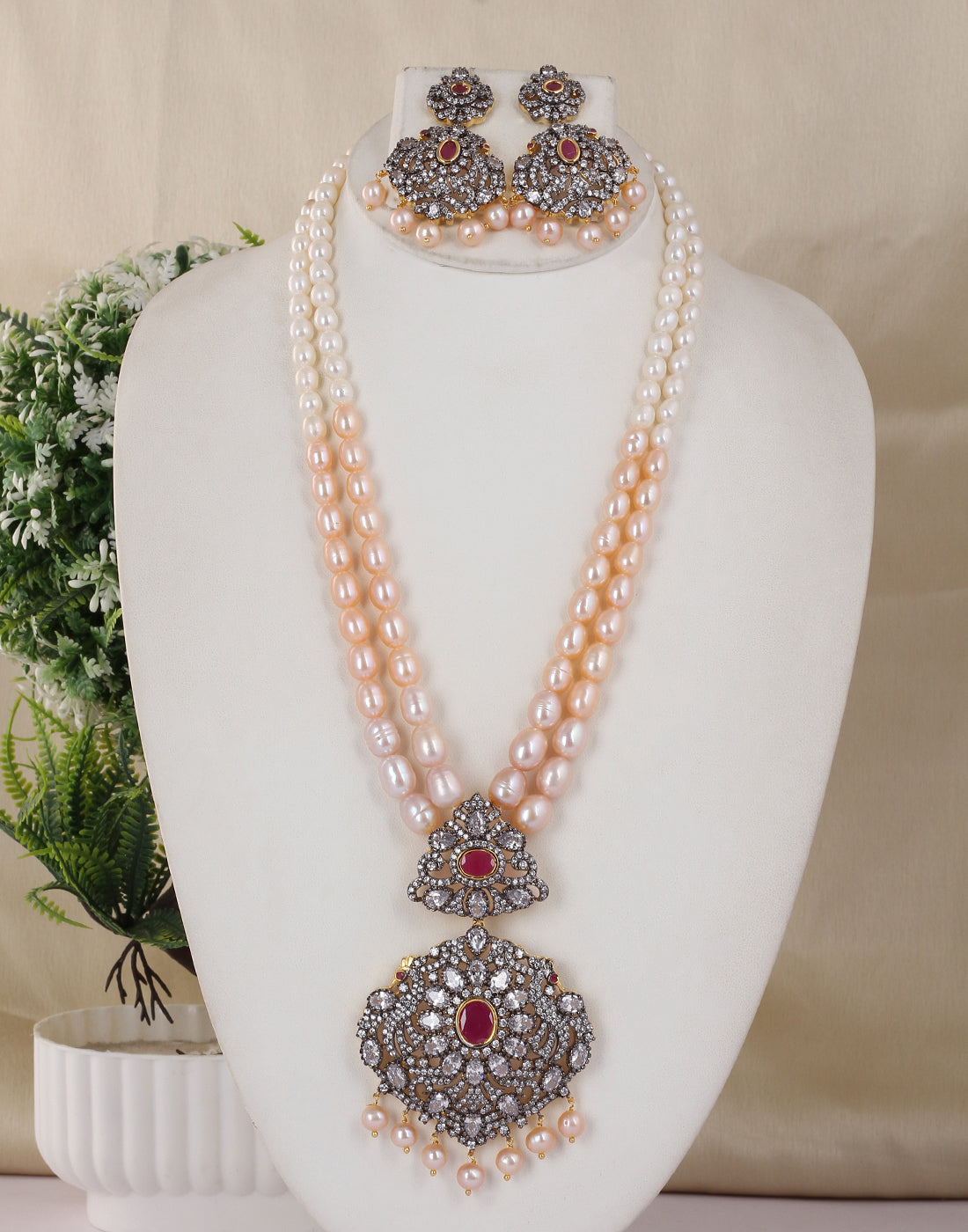 Real Natural Fresh Water Double String Pearl Set With Certificate(D.No ADPRLS1742)