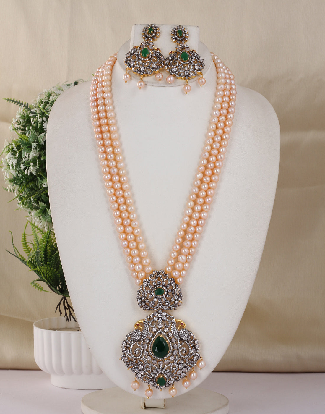 Real Natural Fresh Water Triple String Pearl Set With Certificate(D.No ADPRLS1743)