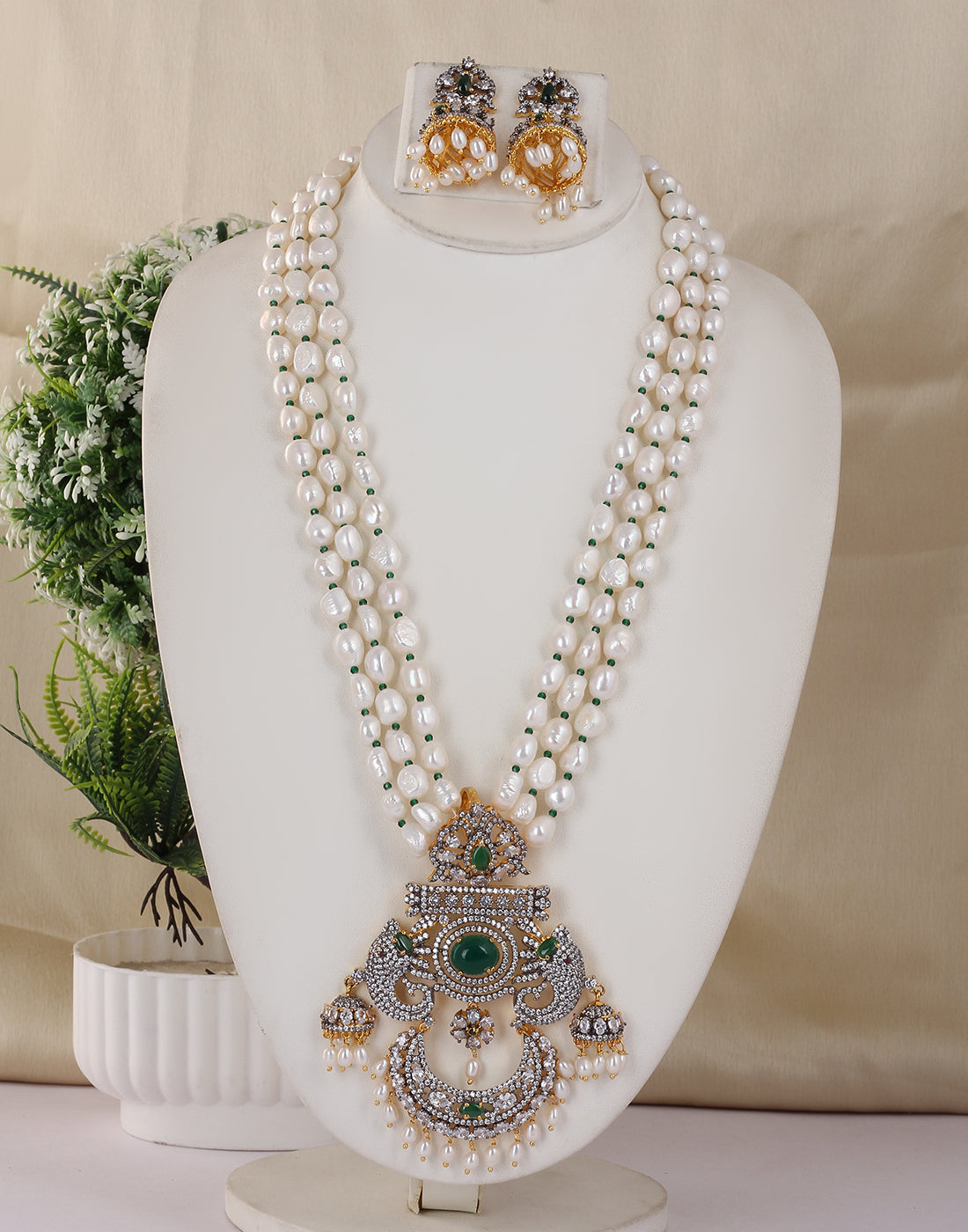 Real Natural Fresh Water Triple String Barook Pearl Set With Certificate(D.No ADPRLS1746)