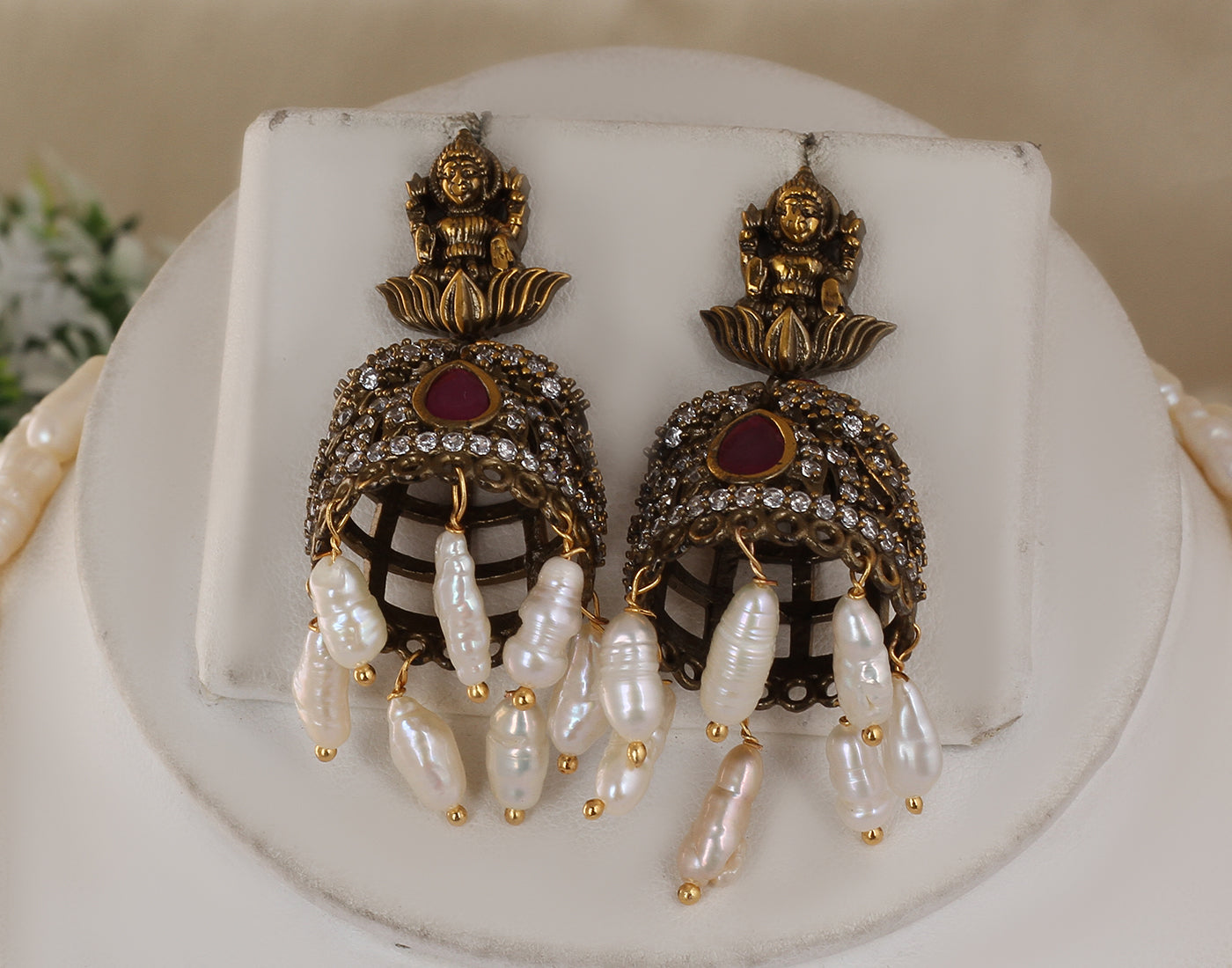 Real Natural Fresh Water Triple String Pearl Set With Certificate(D.No ADPRLS1748)