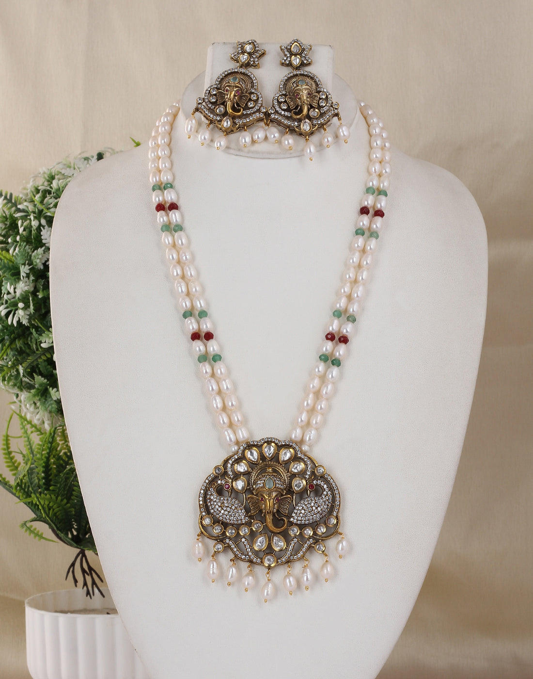 Real Natural Fresh Water Double String Pearl Set With Certificate(D.No ADPRLS1752)