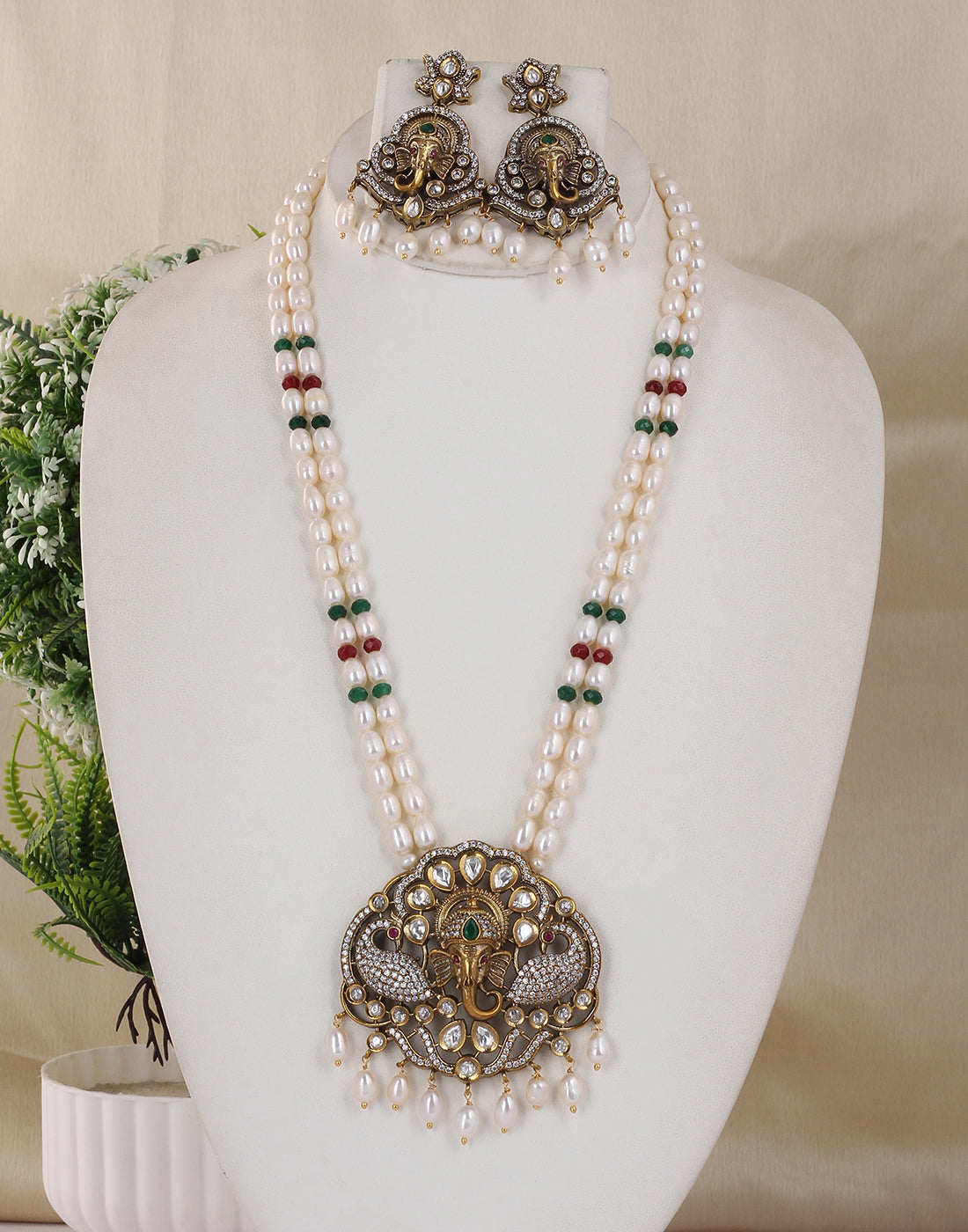 Real Natural Fresh Water Double String Pearl Set With Certificate(D.No ADPRLS1753)