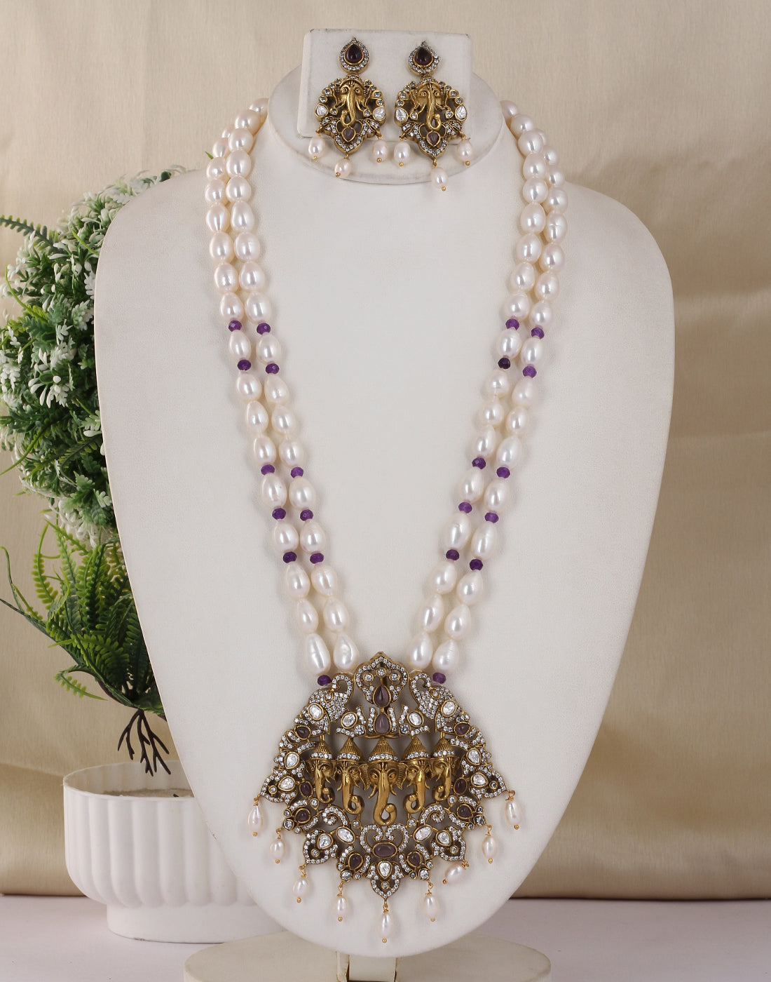 Real Natural Fresh Water Double String Pearl Set With Certificate(D.No ADPRLS1760)