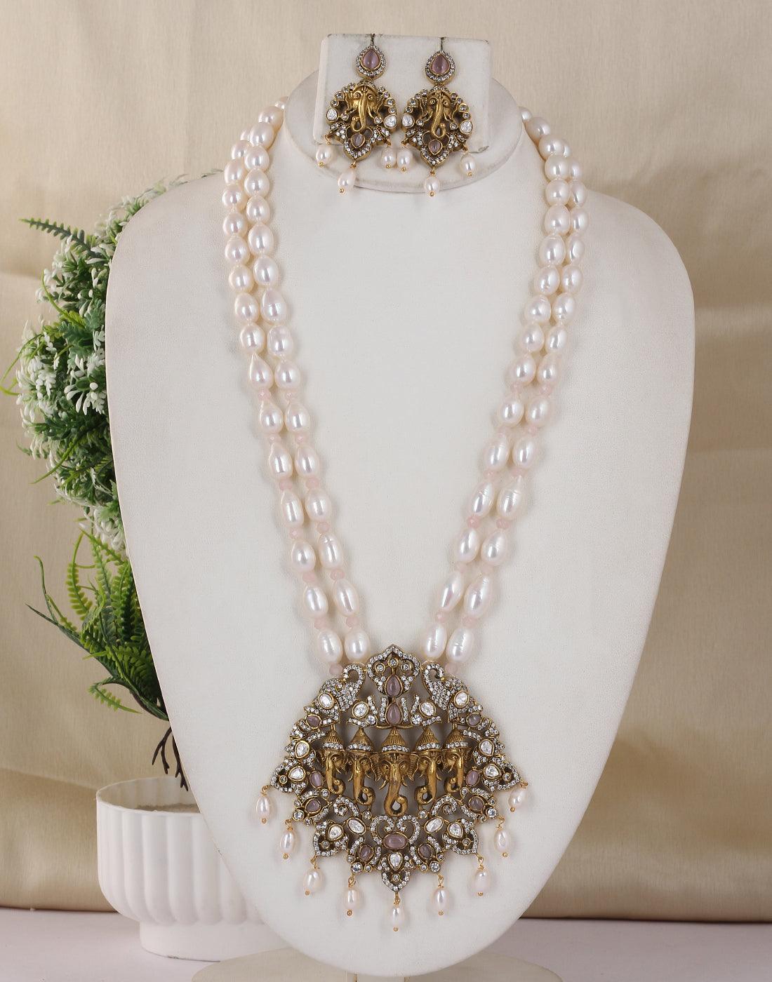 Real Natural Fresh Water Double String Pearl Set With Certificate(D.No ADPRLS1763)