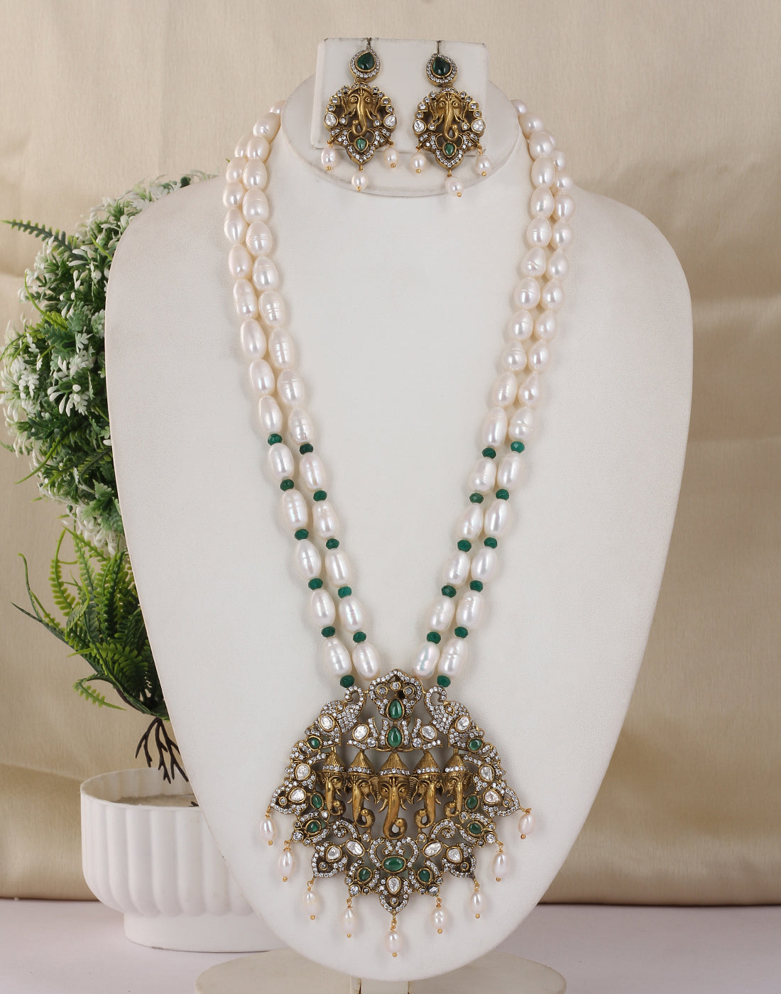 Real Natural Fresh Water Double String Pearl Set With Certificate(D.No ADPRLS1764)