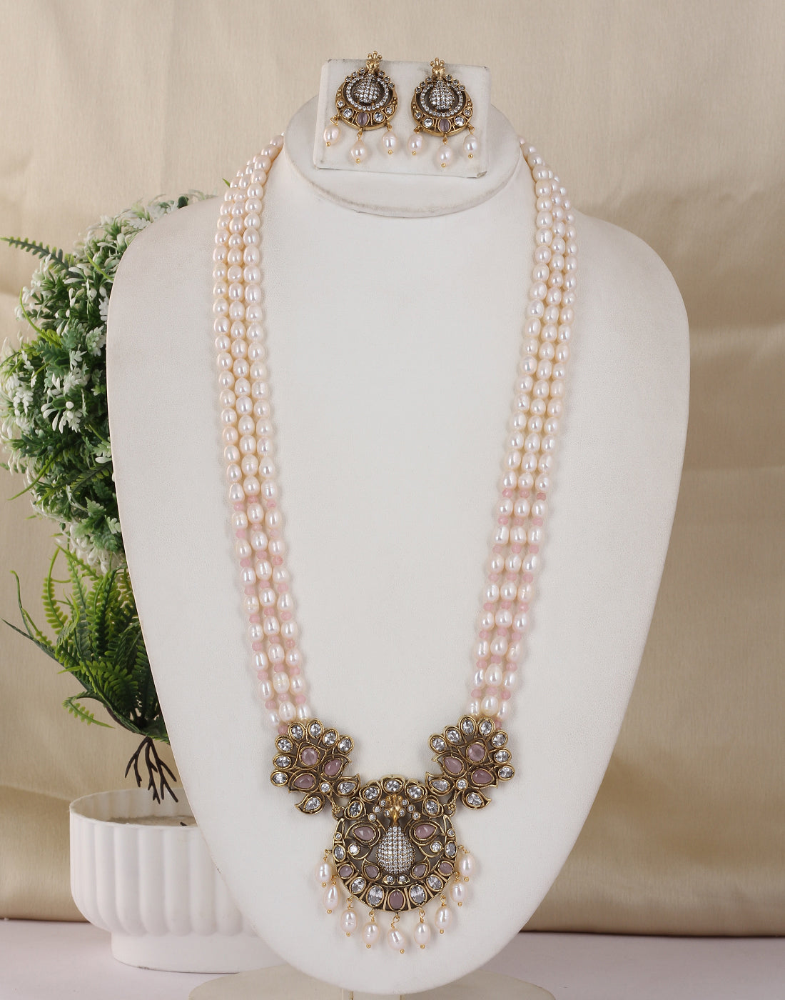 Real Natural Fresh Water Triple String Pearl Set With Certificate(D.No ADPRLS1766)