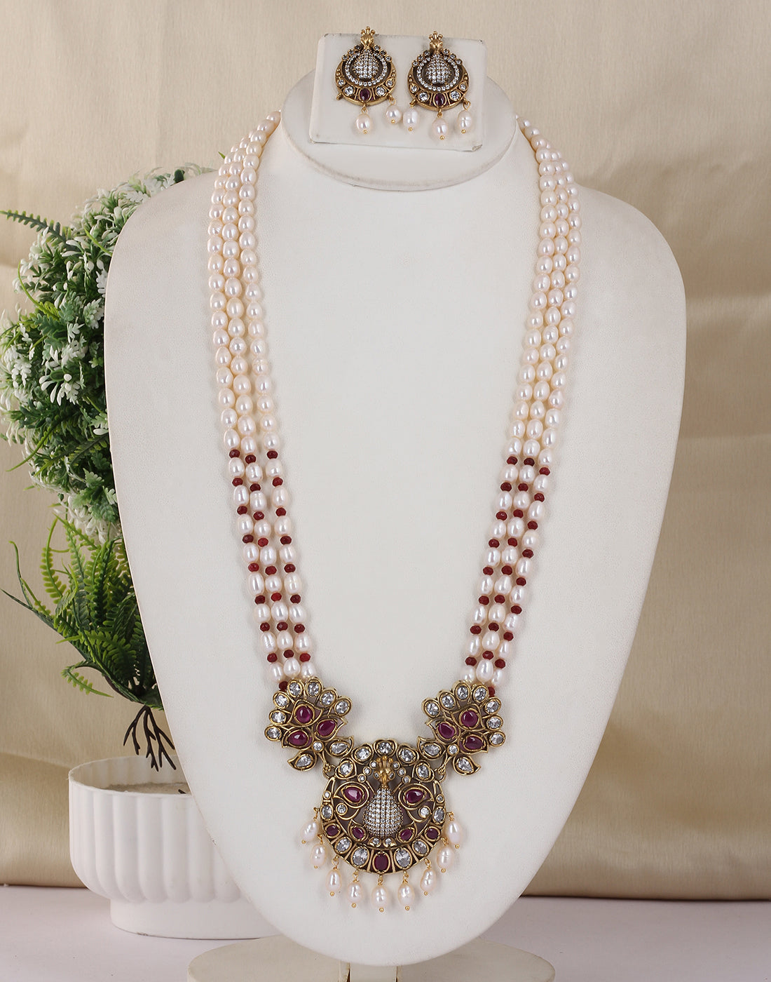 Real Natural Fresh Water Triple String Pearl Set With Certificate(D.No ADPRLS1768)