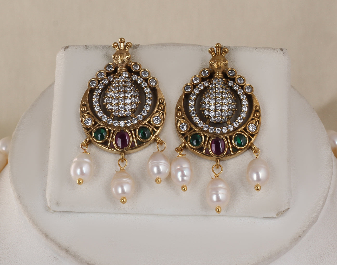 Real Natural Fresh Water Triple String Pearl Set With Certificate(D.No ADPRLS1770)