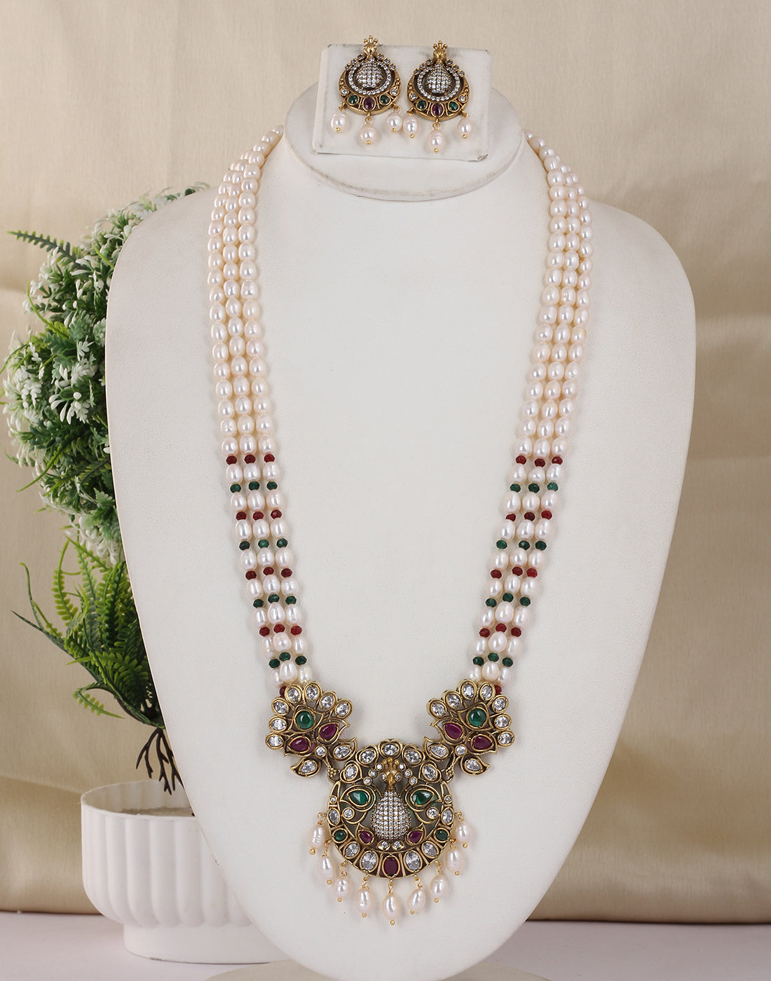 Real Natural Fresh Water Triple String Pearl Set With Certificate(D.No ADPRLS1770)