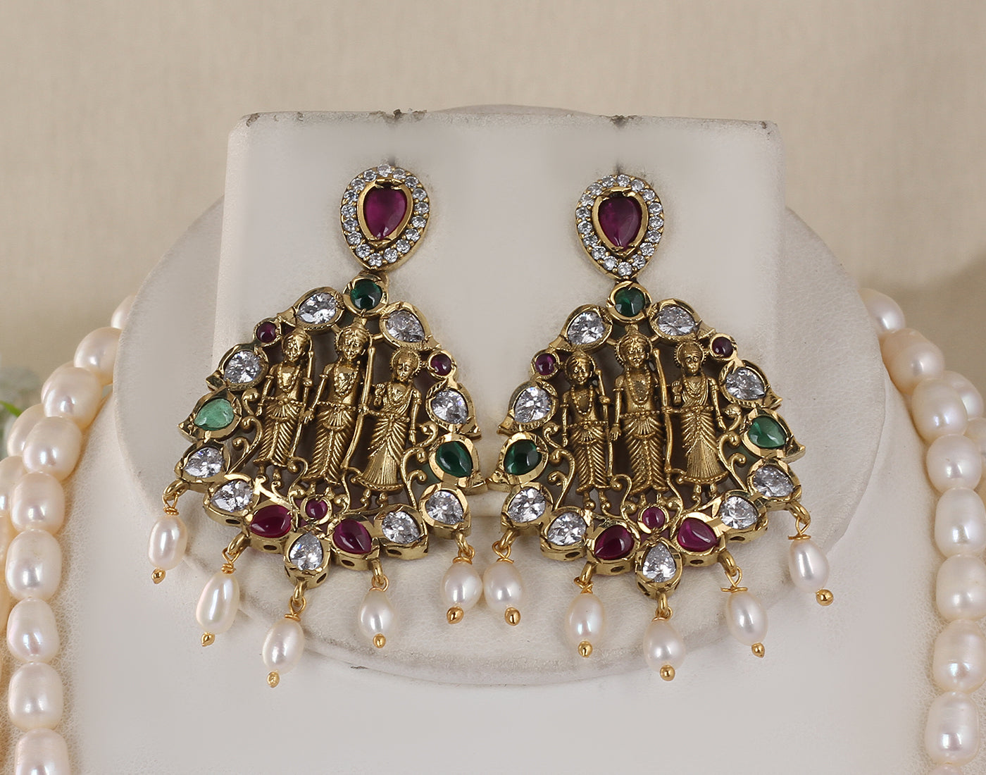 Real Natural Fresh Water Double String Pearl Set With Certificate(D.No ADPRLS1775)