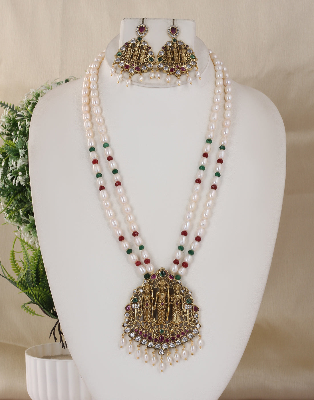 Real Natural Fresh Water Double String Pearl Set With Certificate(D.No ADPRLS1775)