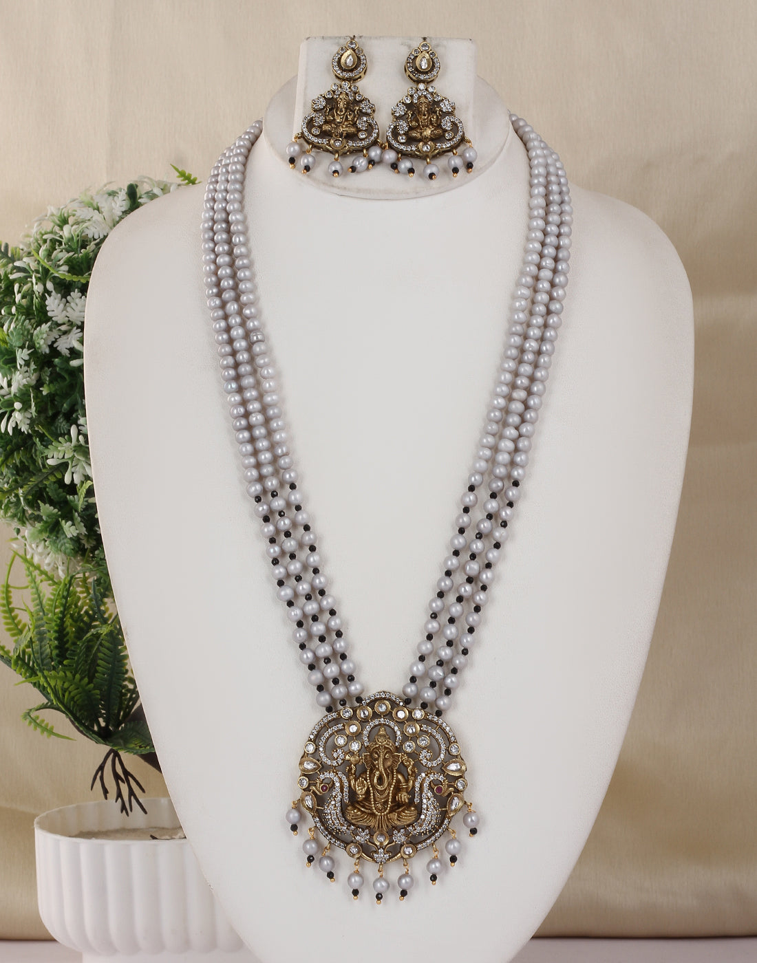 Real Natural Fresh Water Triple String Pearl Set With Certificate(D.No ADPRLS1777)