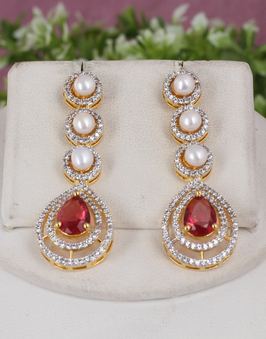 Cz Stone Studded Necklace Set With Real Button Pearl With Certificate(D.No ADPRLS1798)