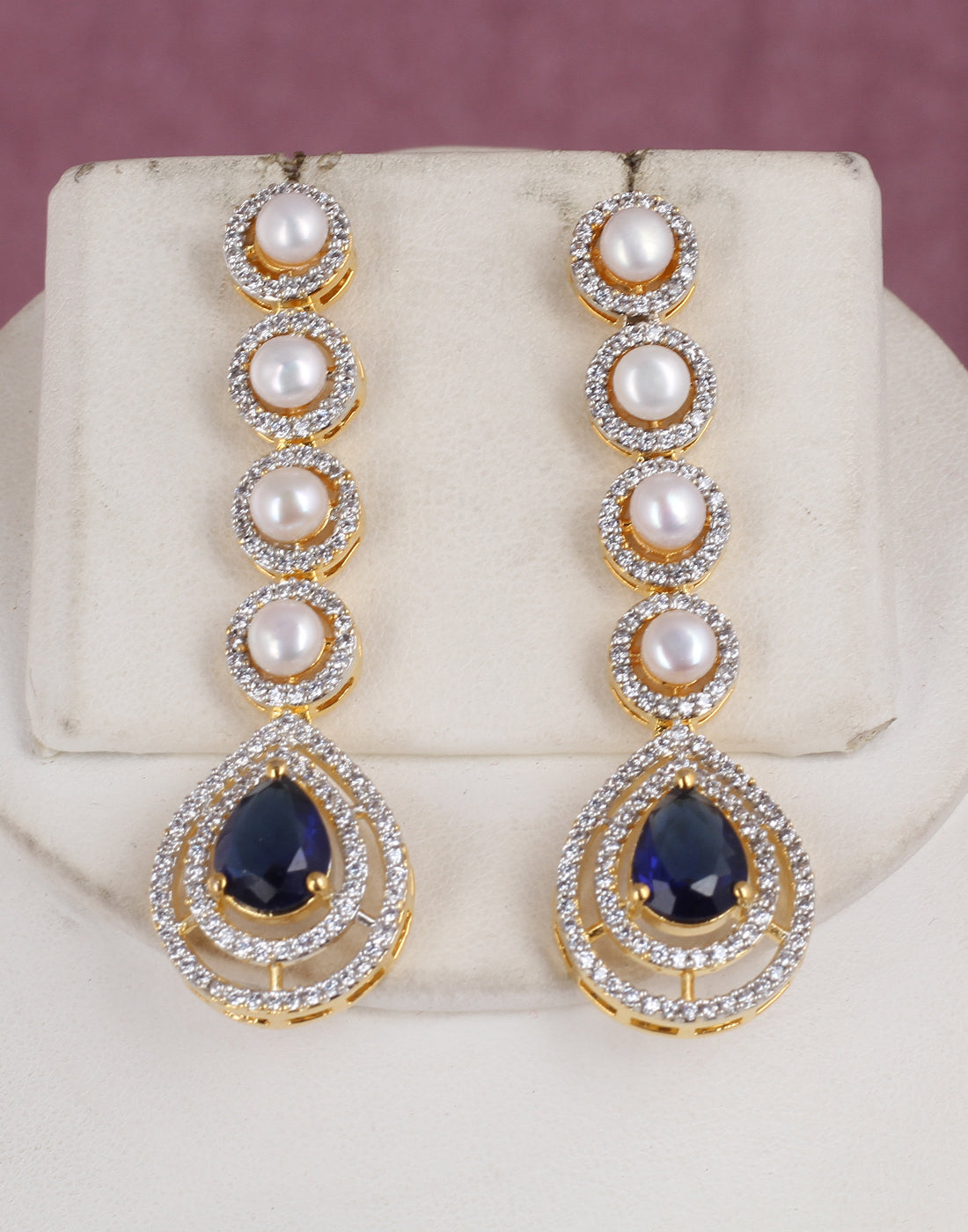 Cz Stone Studded Necklace Set With Real Button Pearl With Certificate(D.No ADPRLS1802)