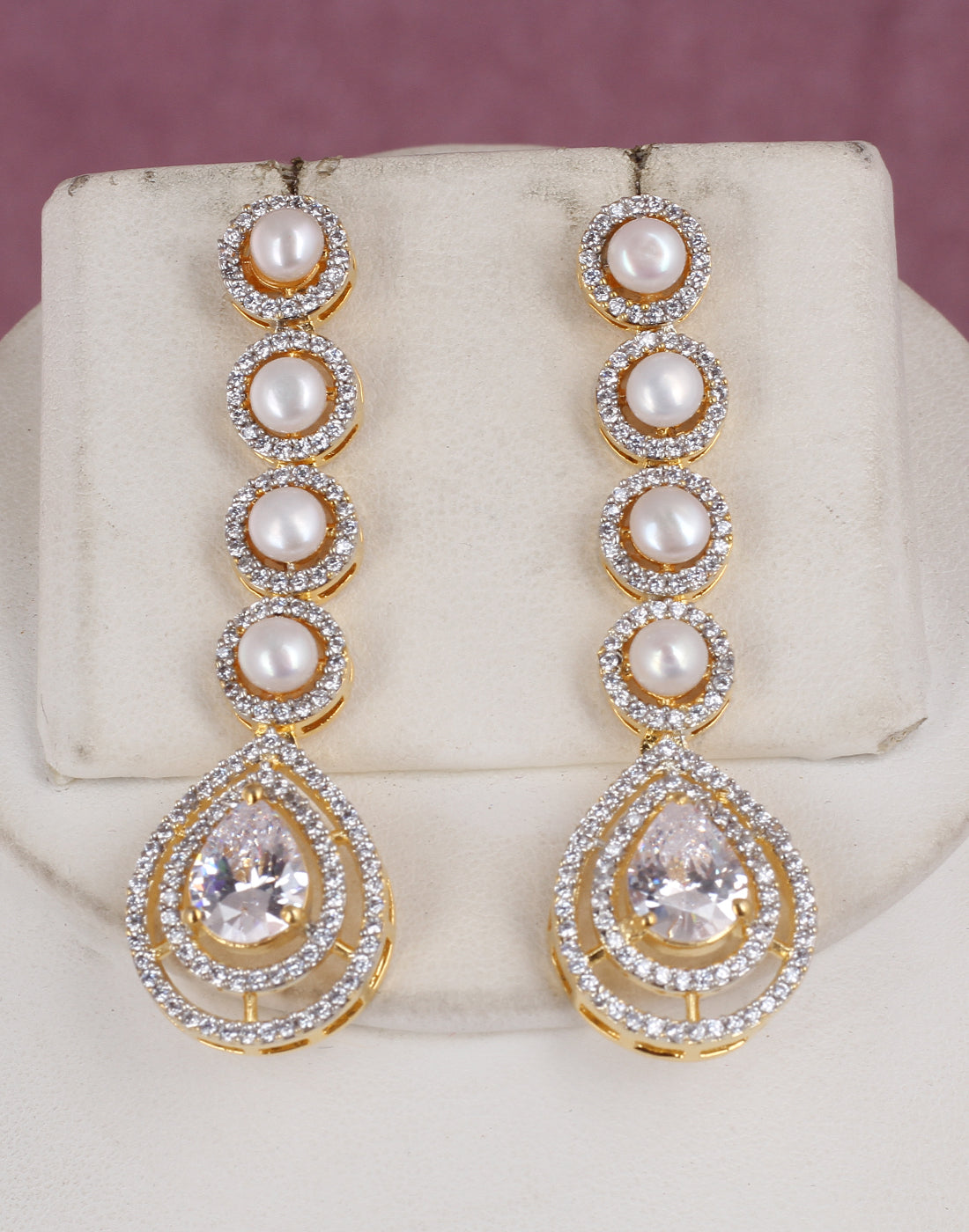 Cz Stone Studded Necklace Set With Real Button Pearl With Certificate(D.No ADPRLS1804)