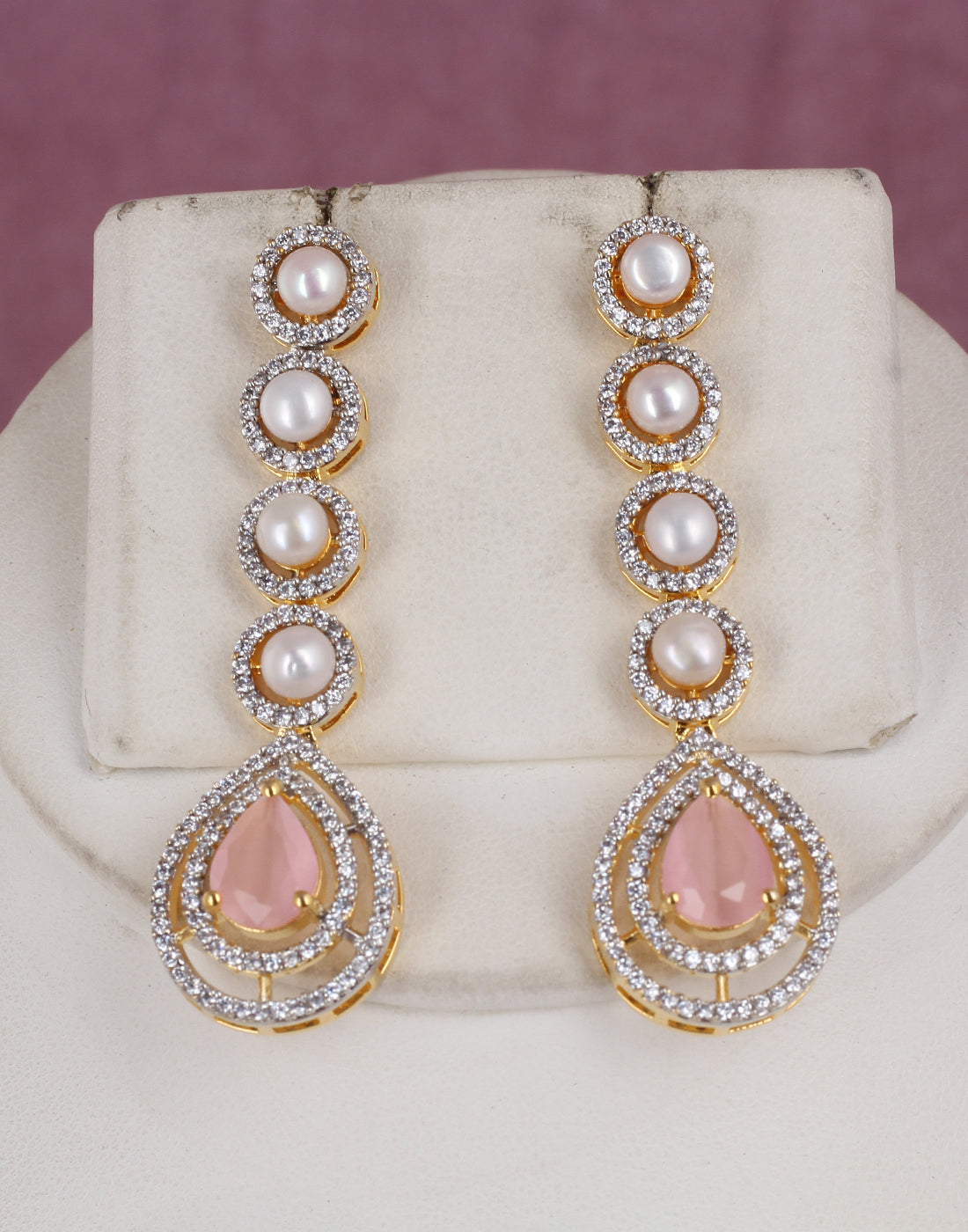 Cz Stone Studded Necklace Set With Real Button Pearl With Certificate(D.No ADPRLS1805)