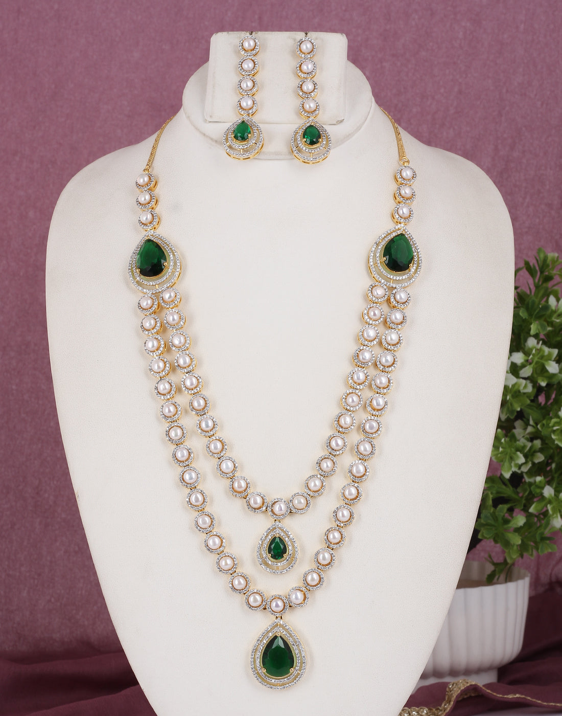 Cz Stone Studded Necklace Set With Real Button Pearl With Certificate(D.No ADPRLS1806)