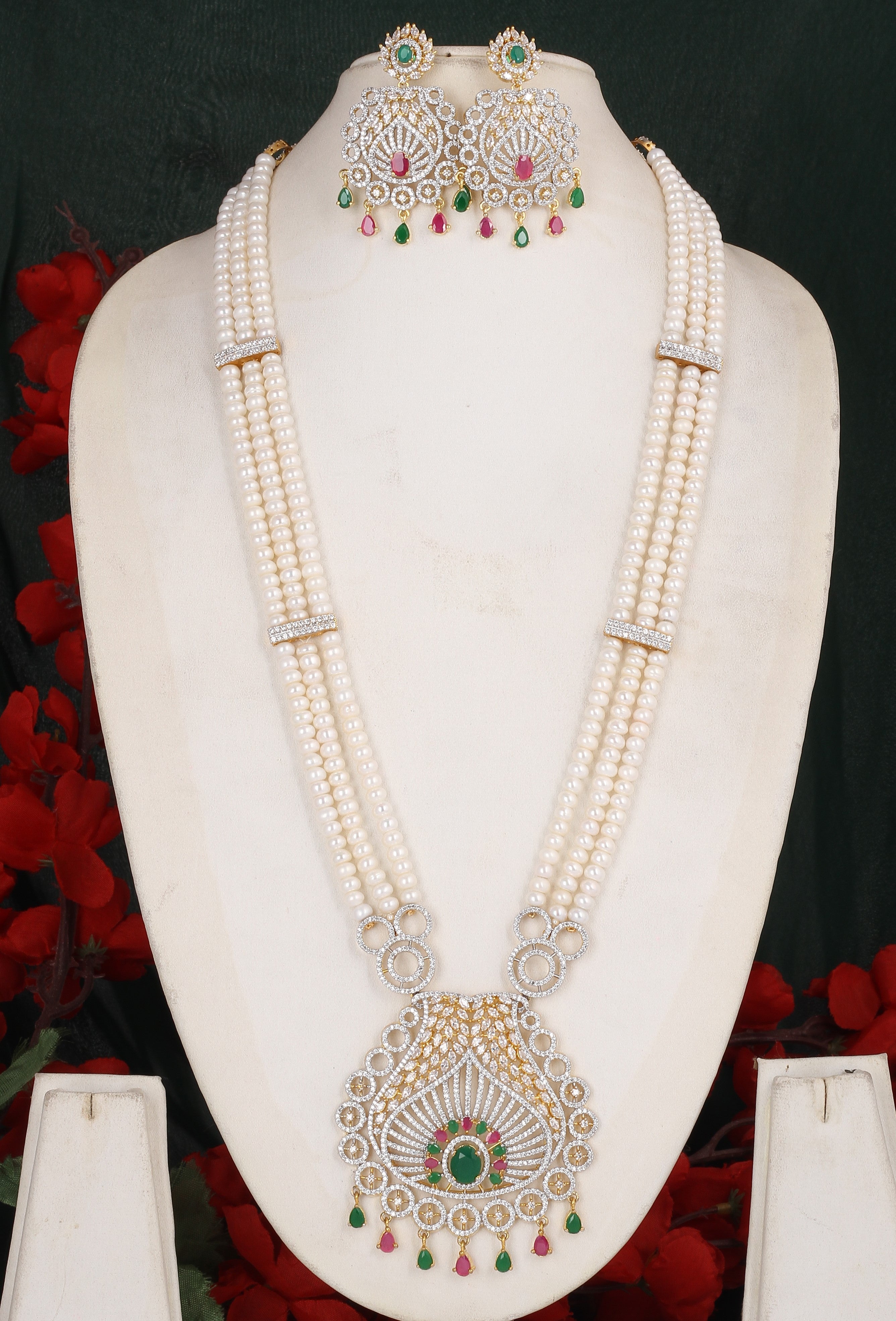 Real Natural Fresh Water Multi Layer Rani Haar Pearl Set With Certificate(D.No ADPRLS1824)