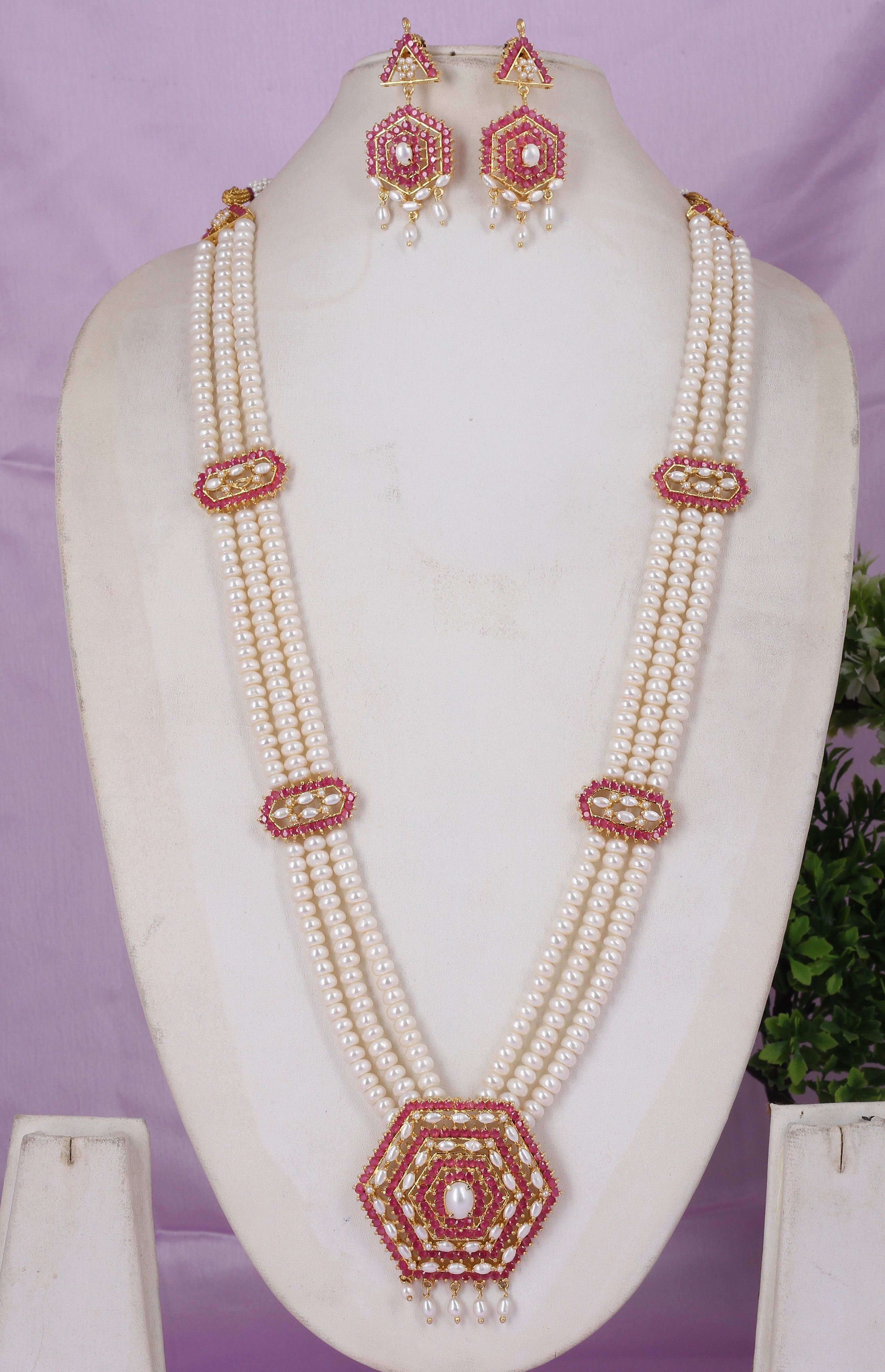 Real Natural Fresh Water Multi Layer Rani Haar Pearl Set With Certificate(D.No ADPRLS1825)