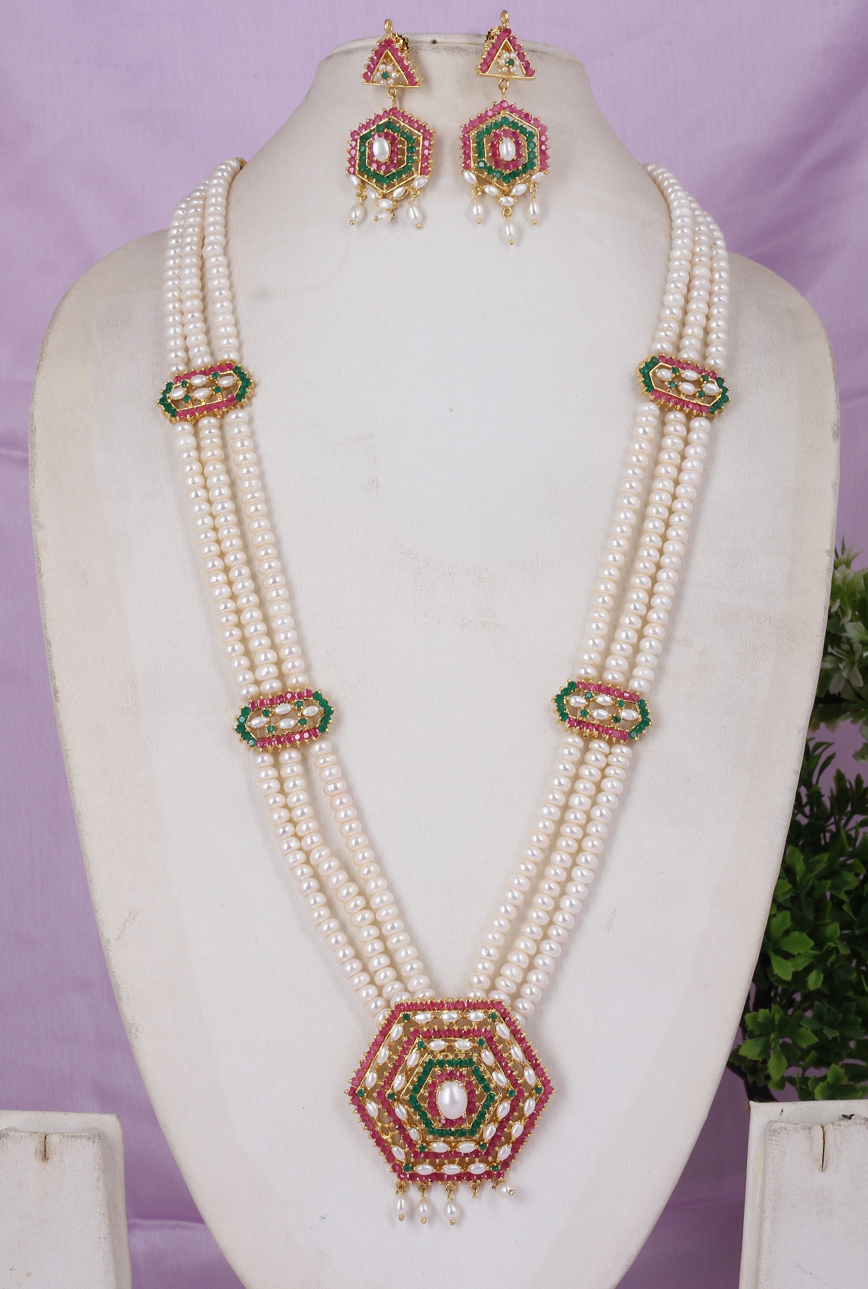 Real Natural Fresh Water Multi Layer Rani Haar Pearl Set With Certificate(D.No ADPRLS1826)
