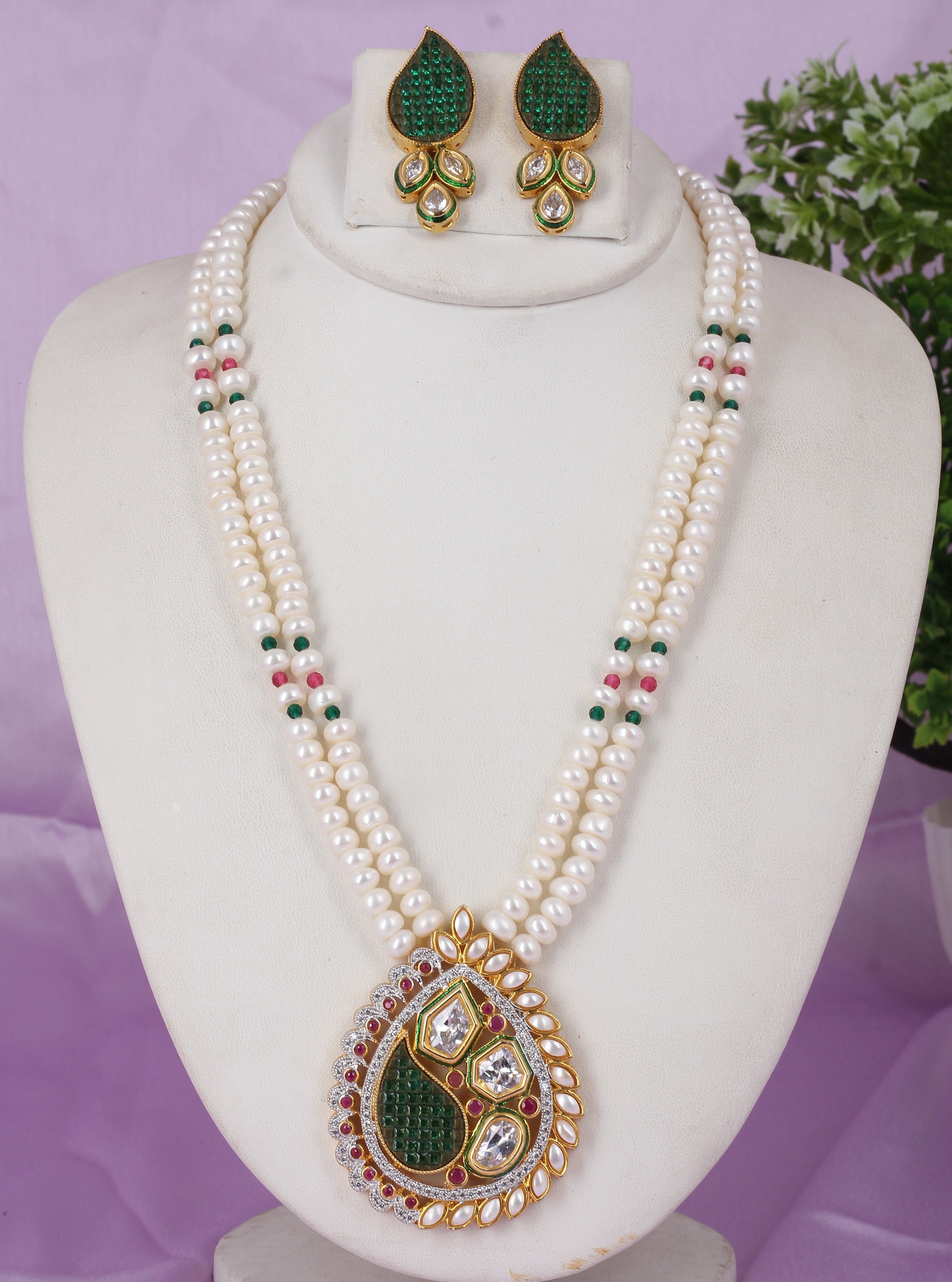 Real Natural Fresh Water Double String Pearl Set With Certificate(D.No ADPRLS1854)