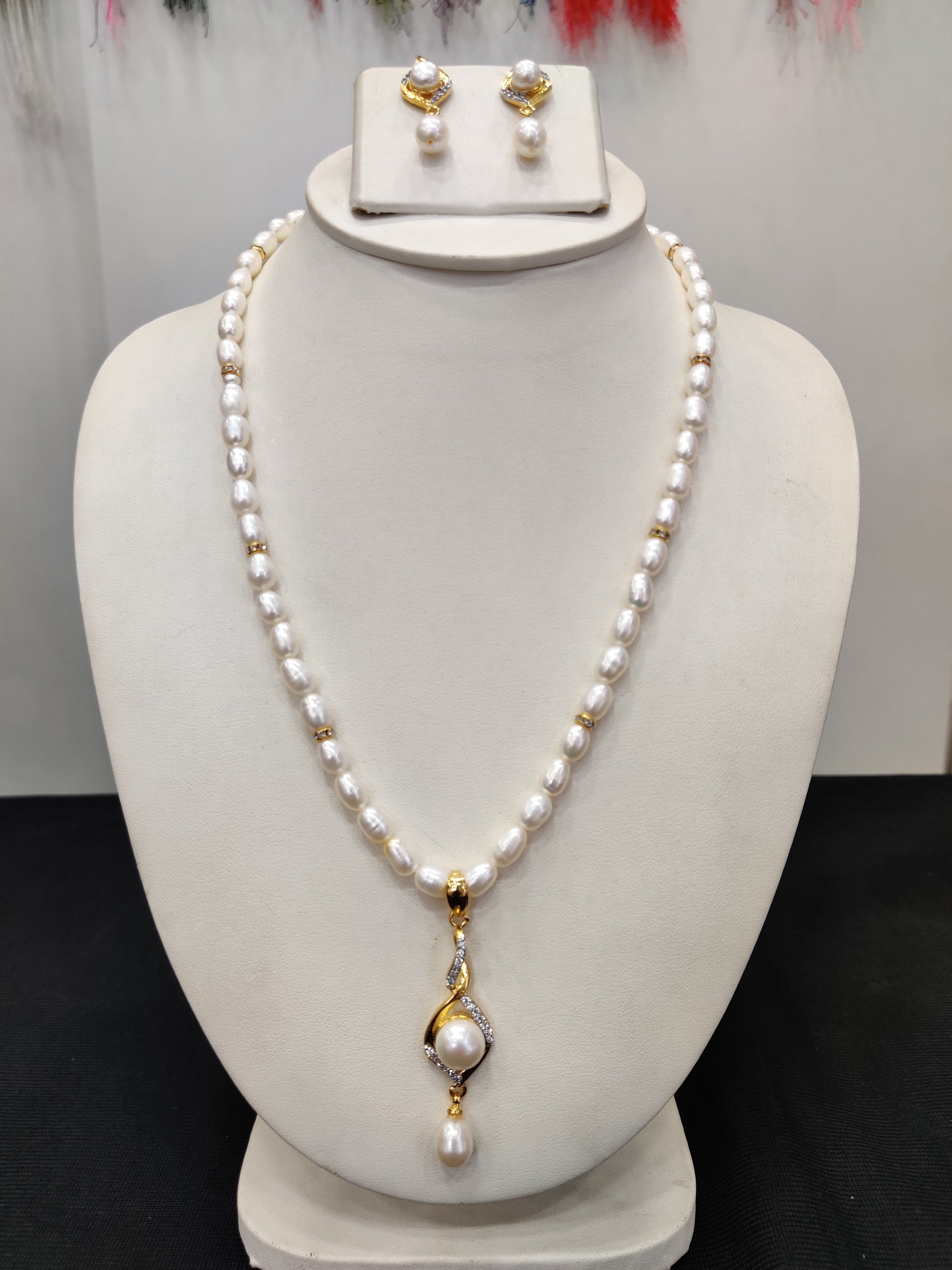Real Natural Fresh Water Single String Pearl Set With Certificate(D.No ADPRLS1919)