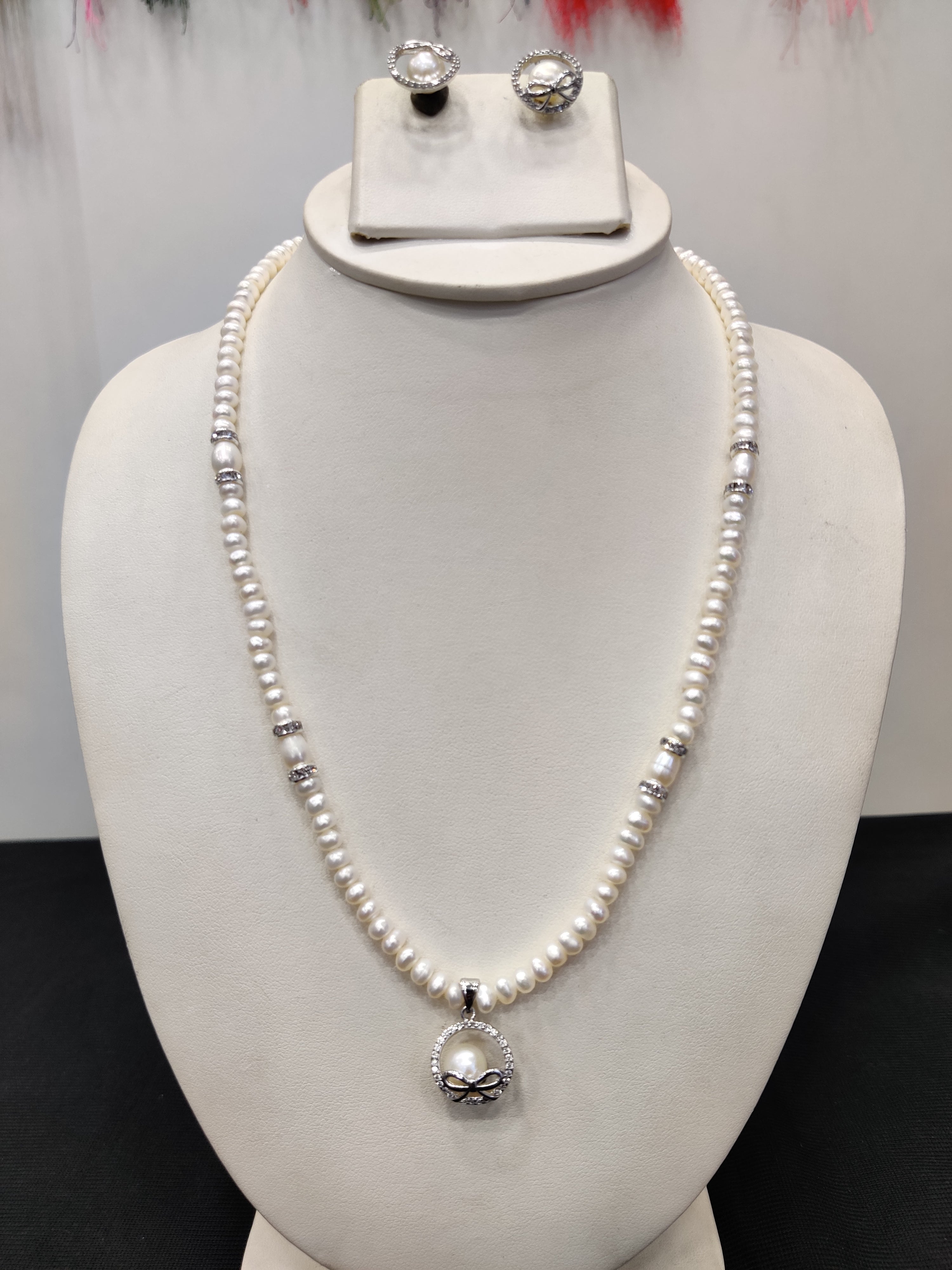 Real Natural Fresh Water Single String Pearl Set With Certificate(D.No ADPRLS1923)