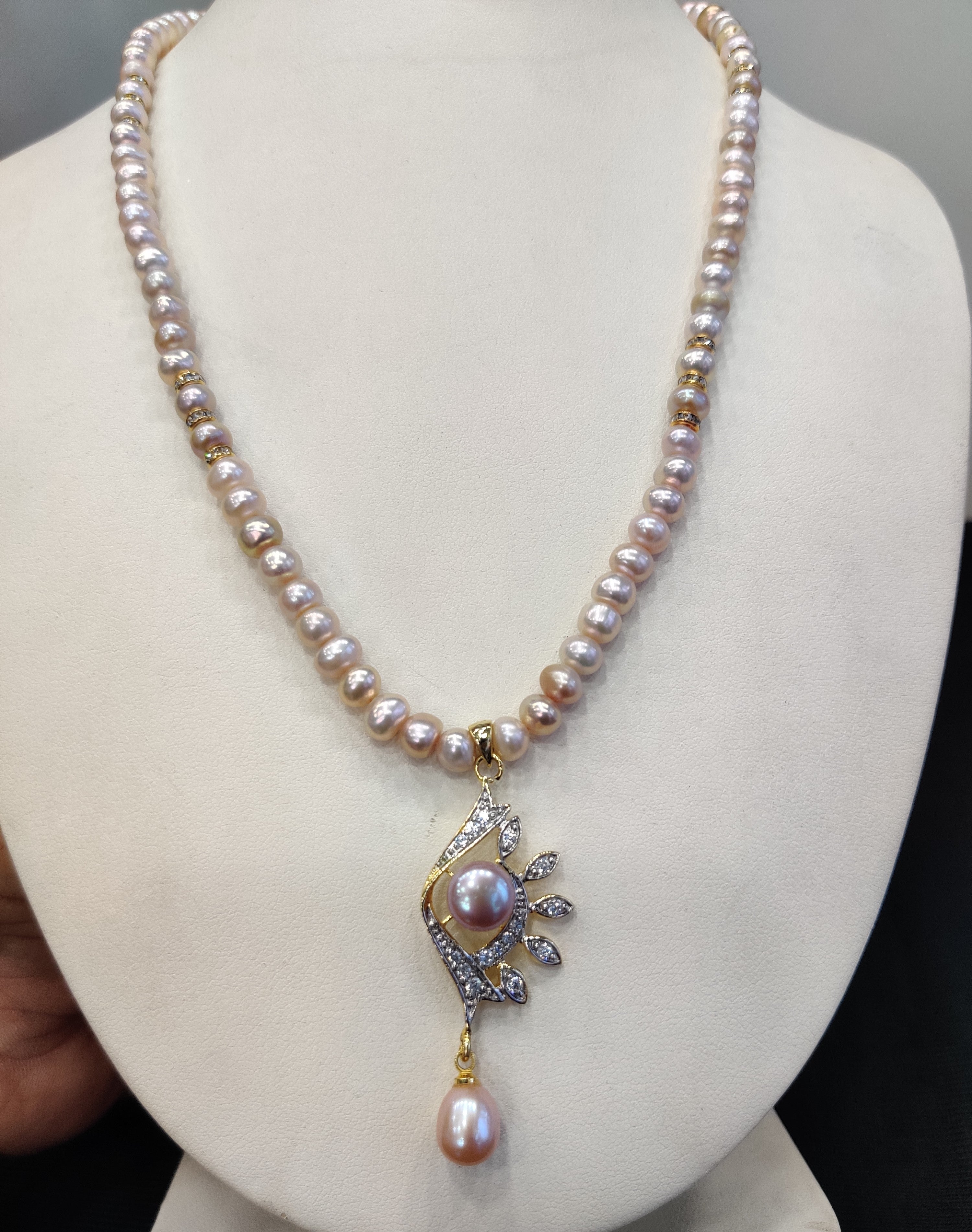 Real Natural Fresh Water Single String Pearl Set With Certificate(D.No ADPRLS1933)