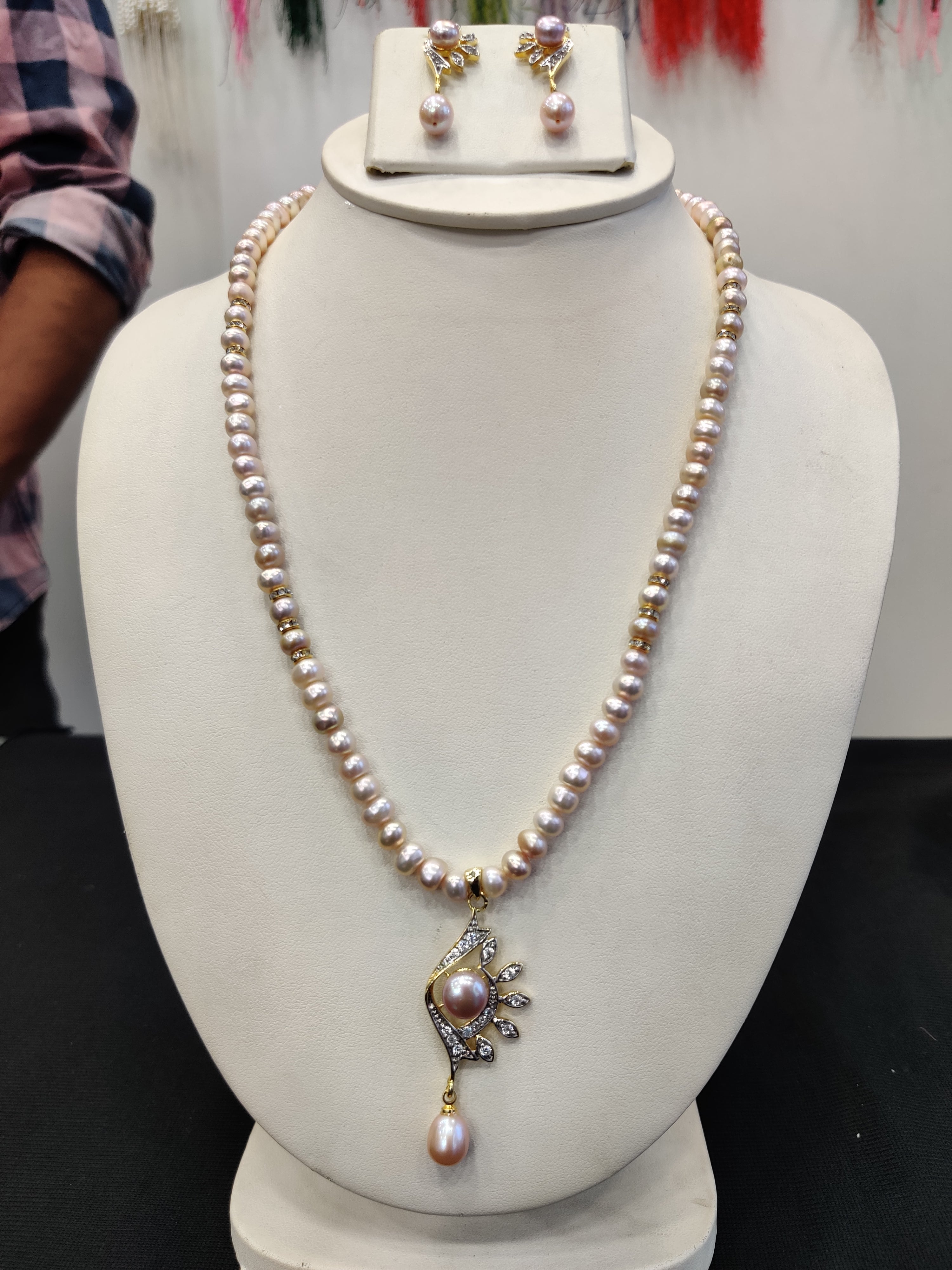 Real Natural Fresh Water Single String Pearl Set With Certificate(D.No ADPRLS1933)
