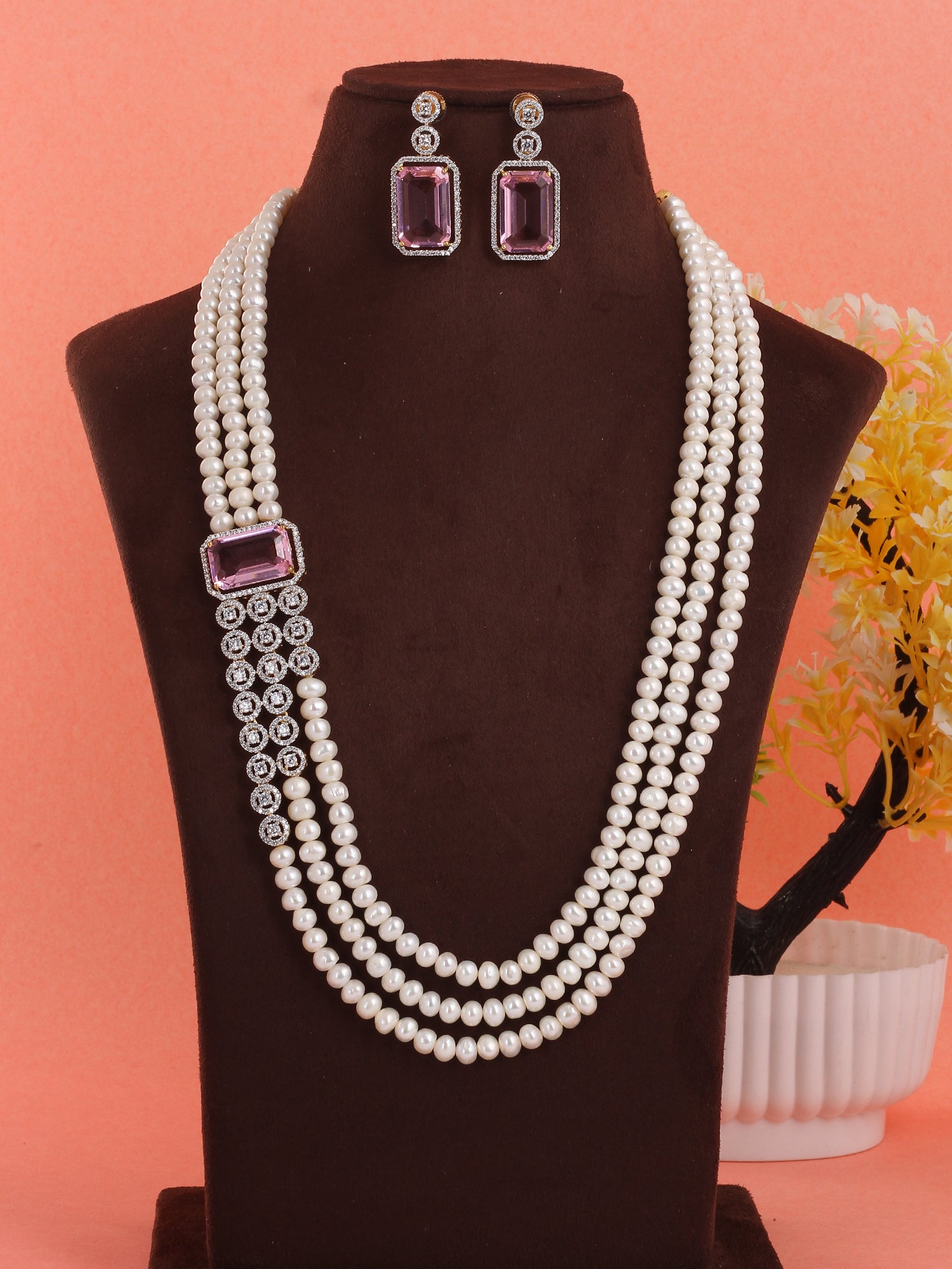 Real Natural Fresh Water Pearl Set For Women,Pearls With Certificate(D.No ADPRLS1946)