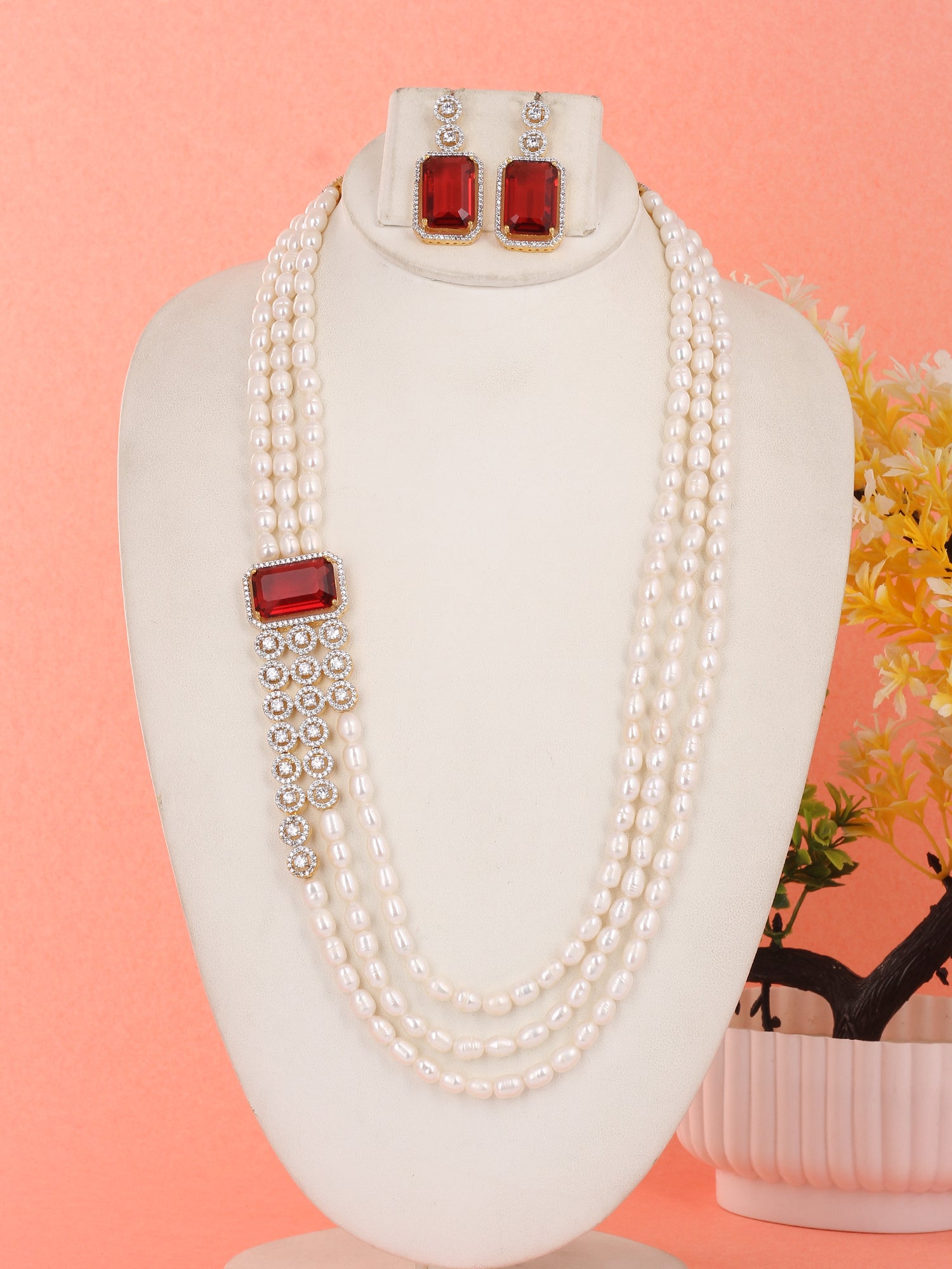 Real Natural Fresh Water Pearl Set For Women,Pearls With Certificate(D.No ADPRLS1954)