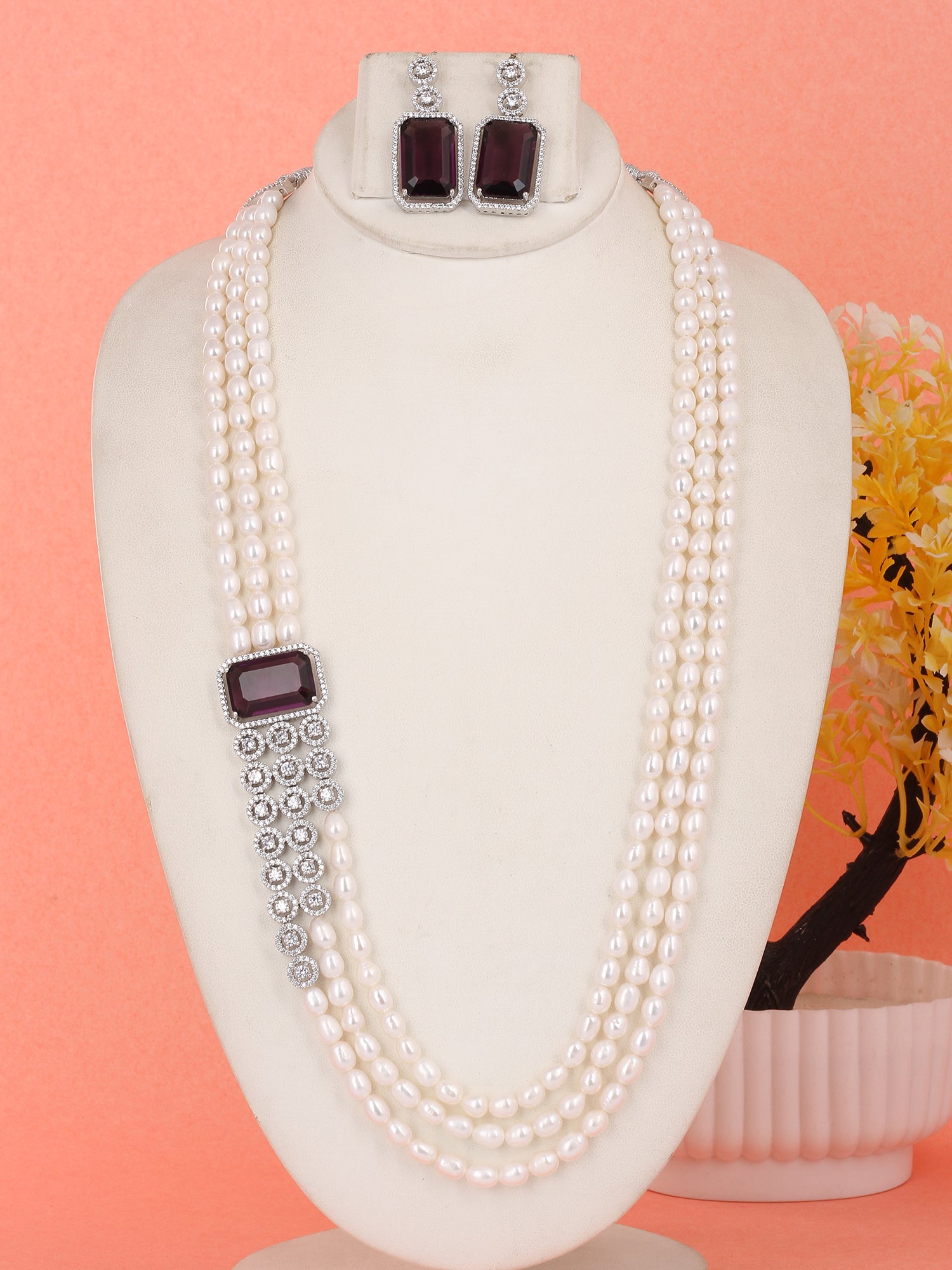 Real Natural Fresh Water Pearl Set For Women,Pearls With Certificate(D.No ADPRLS1955)