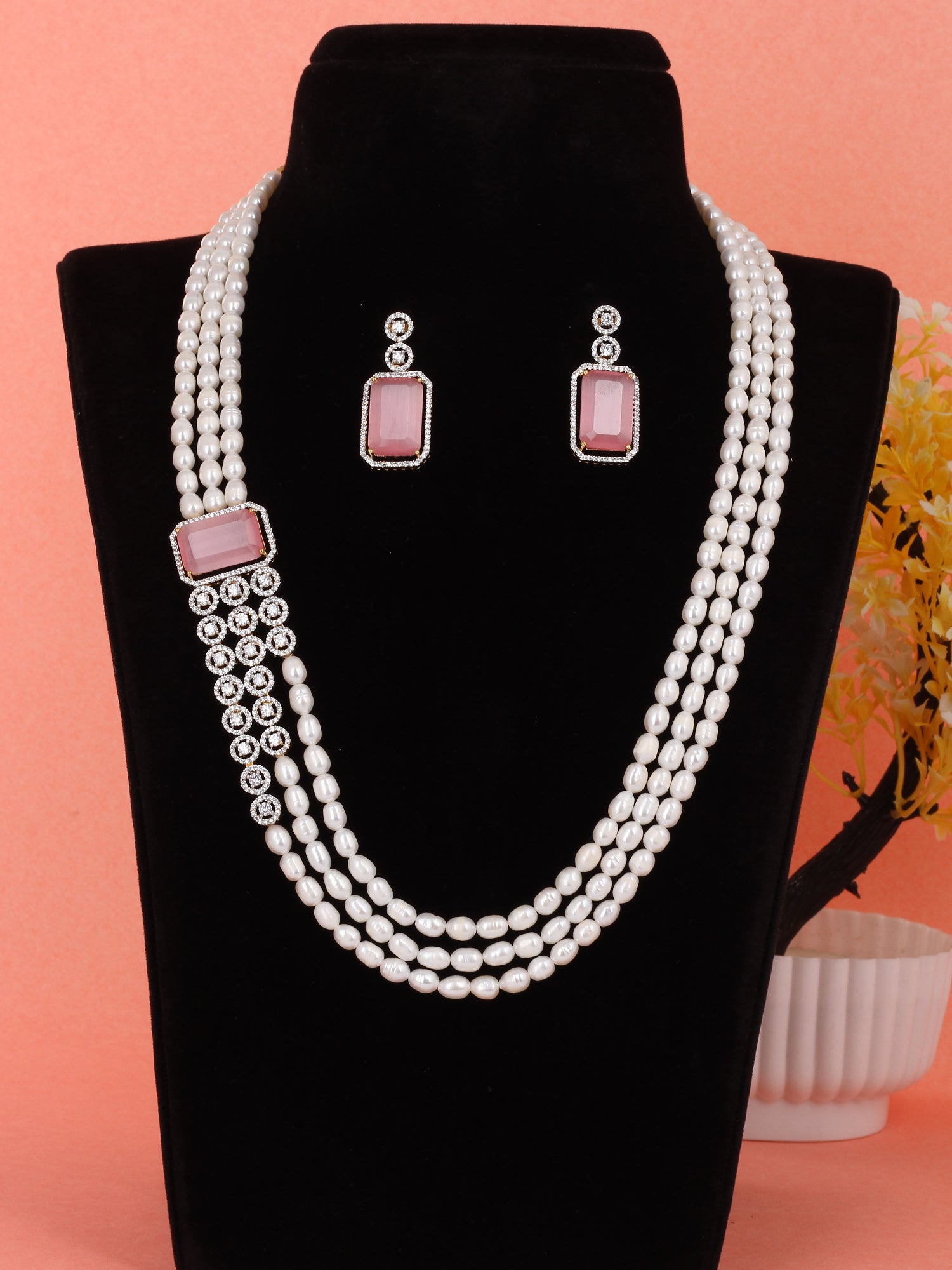 Real Natural Fresh Water Pearl Set For Women,Pearls With Certificate(D.No ADPRLS1956)