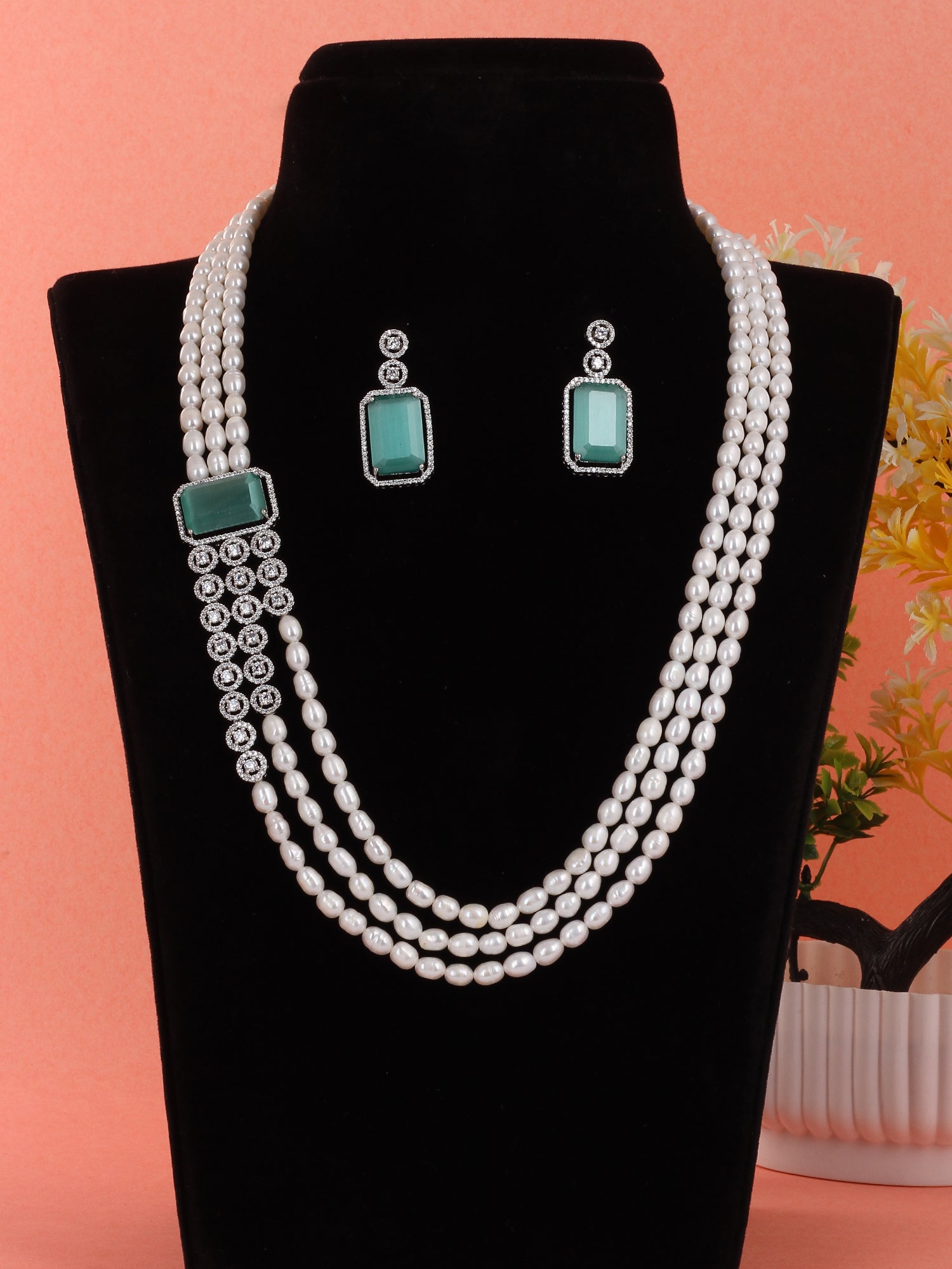 Real Natural Fresh Water Pearl Set For Women,Pearls With Certificate(D.No ADPRLS1958)