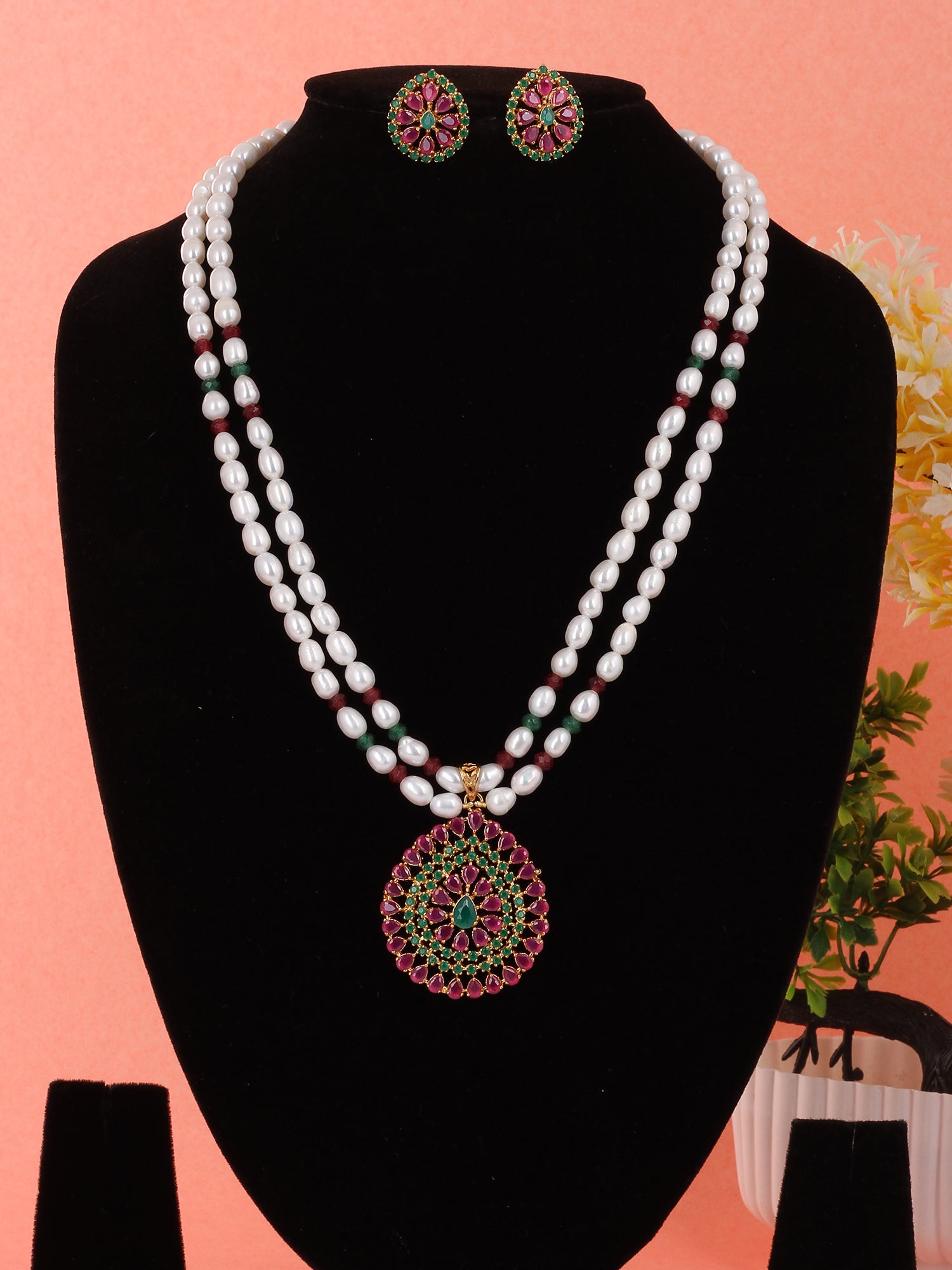 Real Natural Fresh Water Double String Pearl Set With Certificate(D.No ADPRLS1960)