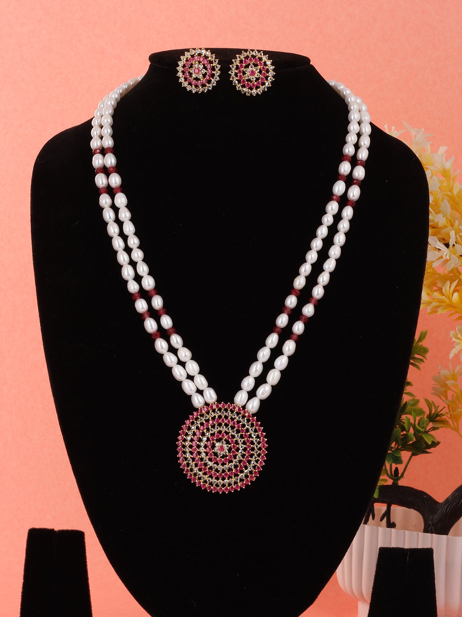 Real Natural Fresh Water Double String Pearl Set With Certificate(D.No ADPRLS1962)