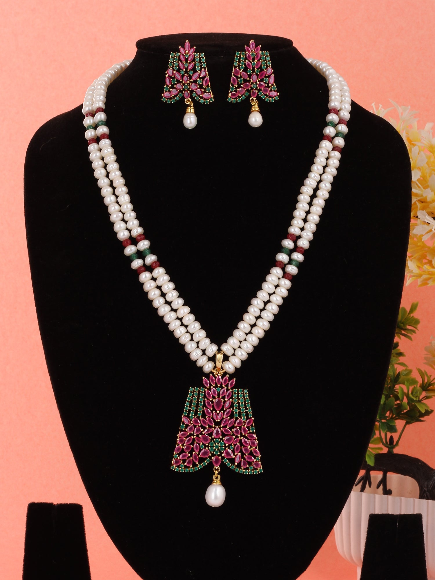 Real Natural Fresh Water Double String Pearl Set With Certificate(D.No ADPRLS1965)