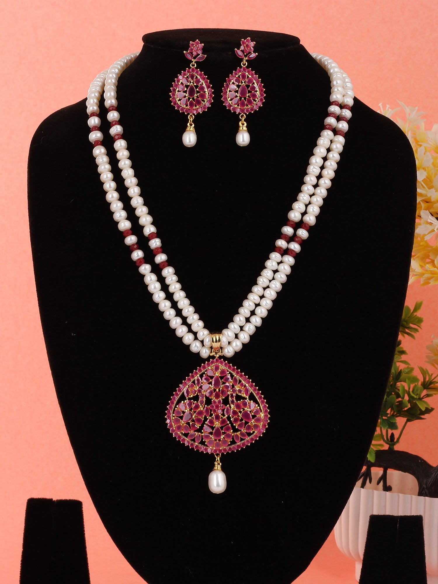 Real Natural Fresh Water Double String Pearl Set With Certificate(D.No ADPRLS1967)