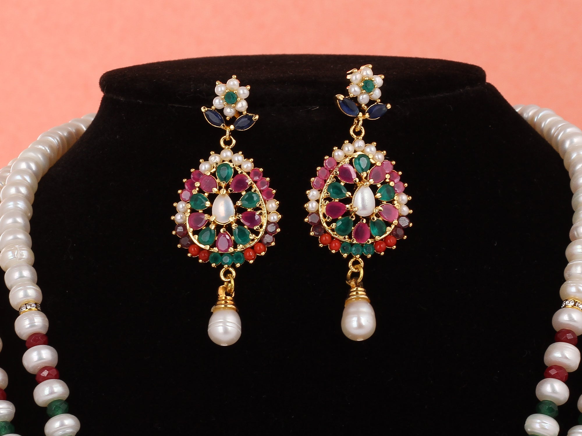 Real Natural Fresh Water Double String Pearl Set With Certificate(D.No ADPRLS1968)