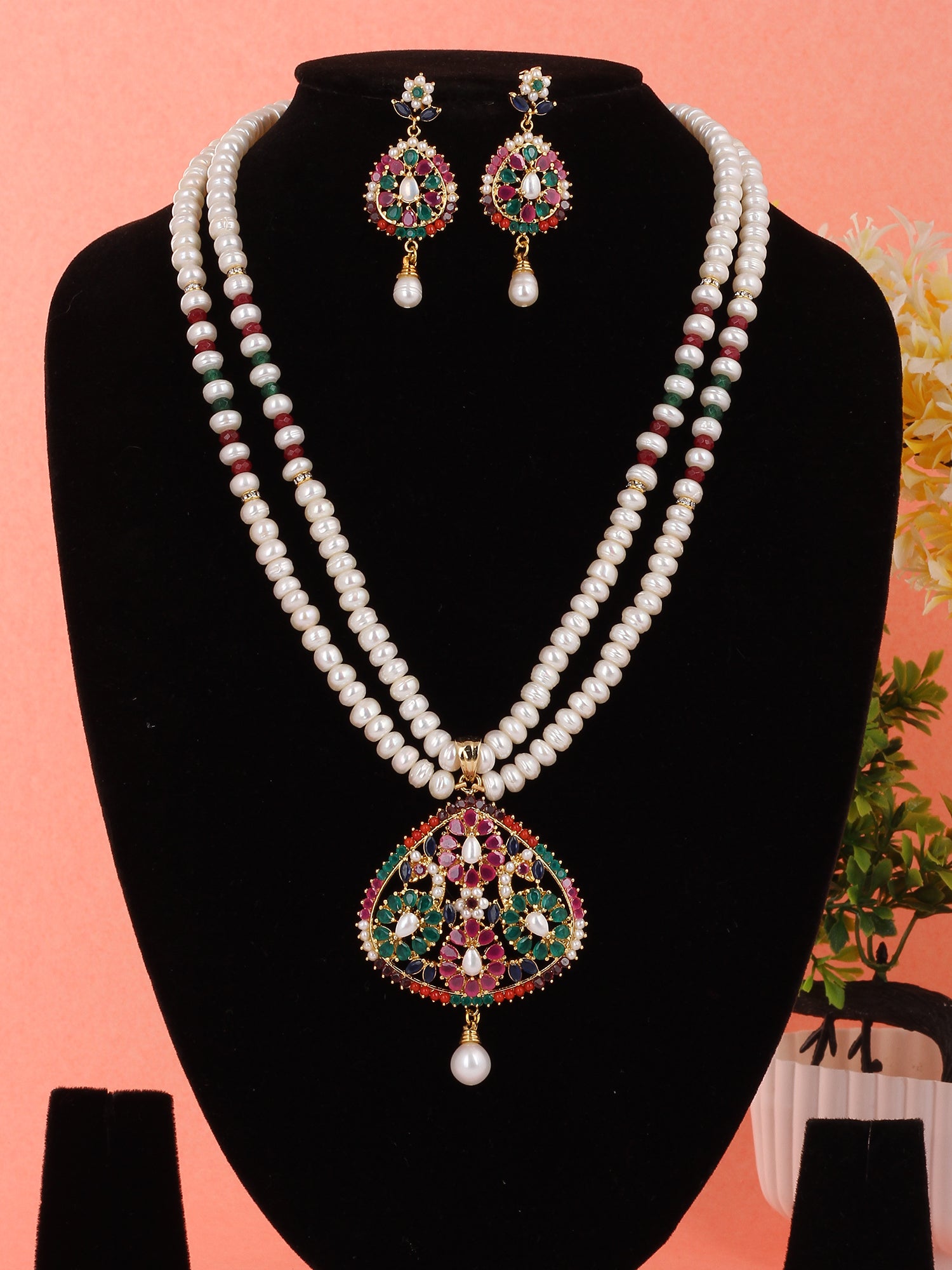 Real Natural Fresh Water Double String Pearl Set With Certificate(D.No ADPRLS1968)