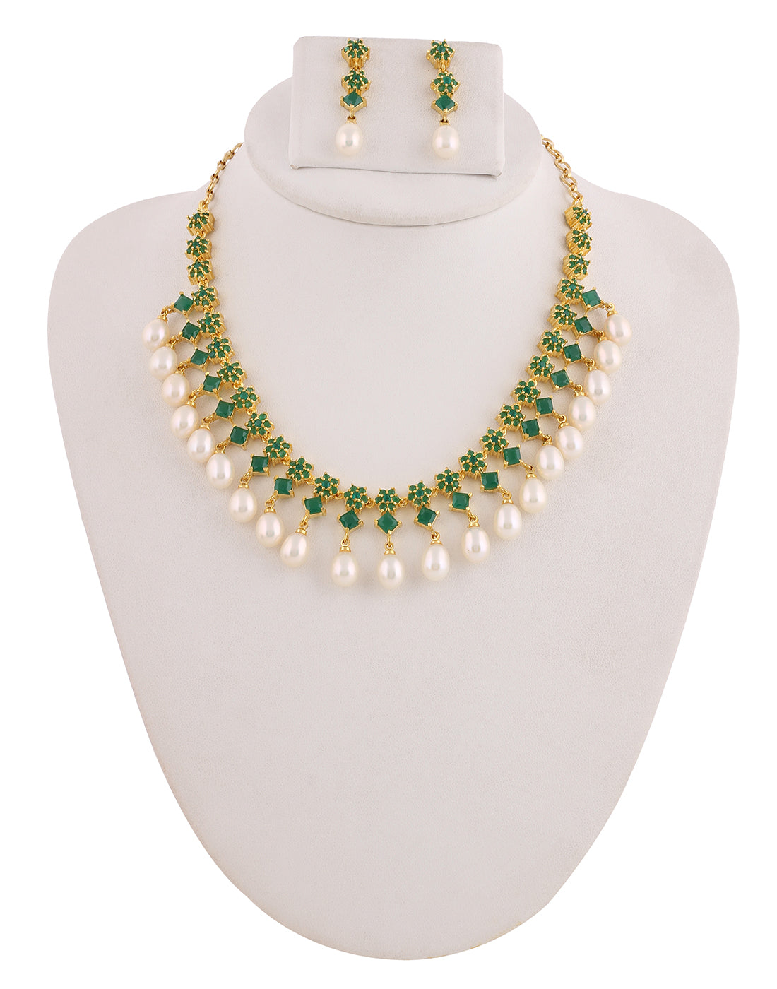 Beautiful Cz Stone Studded Necklace Set For Women With Real Pearl Drops With Certificate(D.No ADPRLS2009)