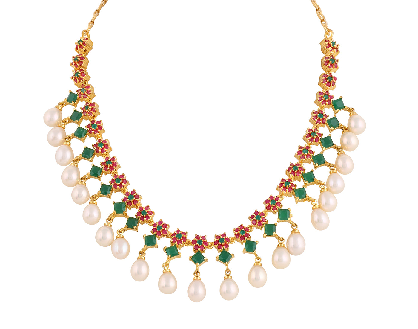 Beautiful Cz Stone Studded Necklace Set For Women With Real Pearl Drops With Certificate(D.No ADPRLS2010)